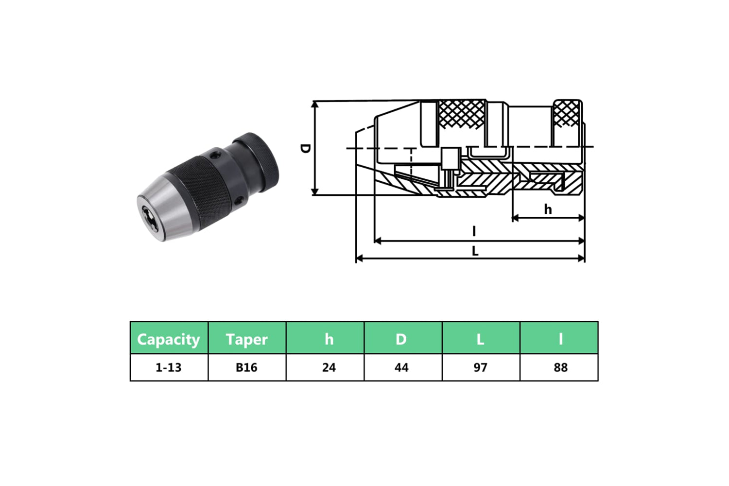 vidaXL 146695 Quick Release Drill Chuck Mt2-b16 With 13mm Clamping Range-8