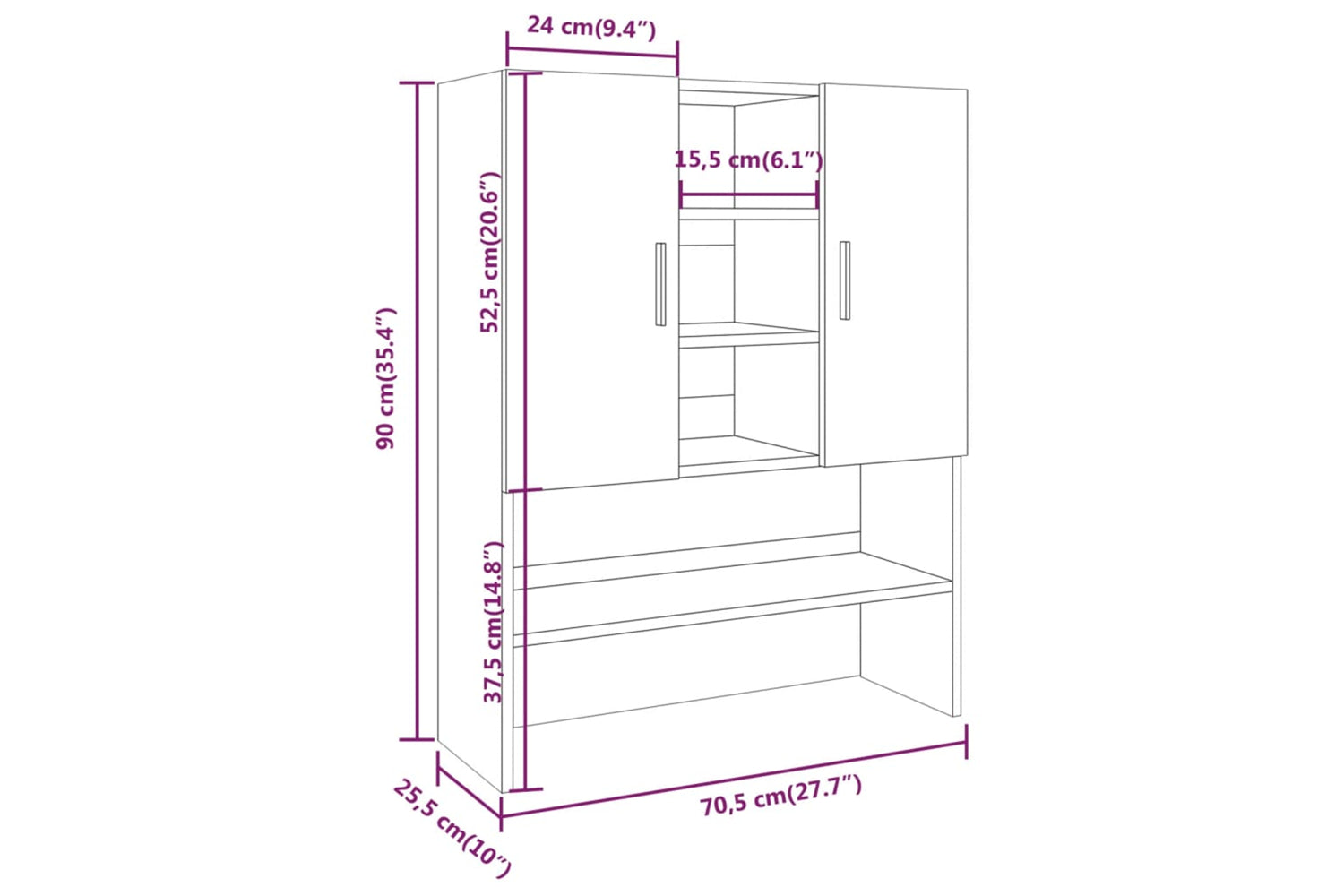 vidaXL 815945 Washing Machine Cabinet Smoked Oak 70.5x25.5x90cm-8
