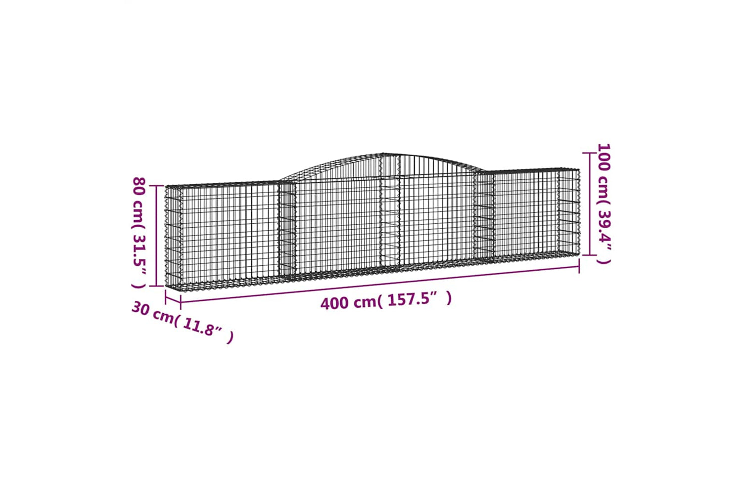 vidaXL 3146857 Arched Gabion Baskets 6 Pcs 400x30x80/100cm Galvanised Iron-5