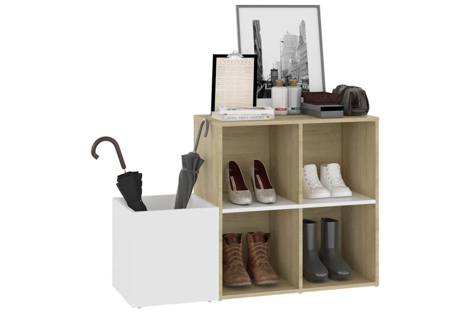 vidaXL 808256 Hall Shoe Cabinet White And Sonoma Oak 105x35.5x70cm Engineered Wood-3