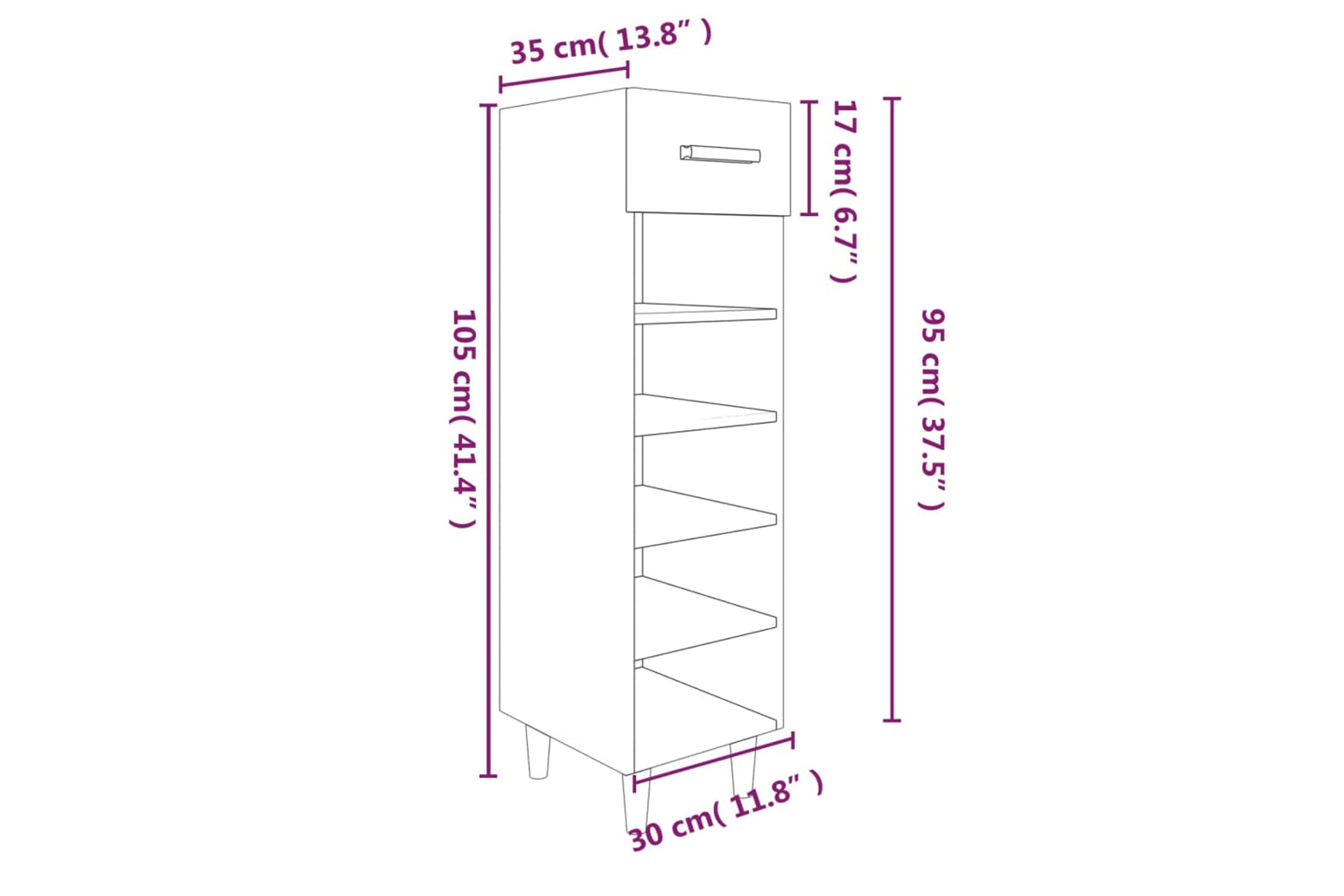 vidaXL 812802 Shoe Cabinet Concrete Grey 30x35x105cm Engineered Wood-8