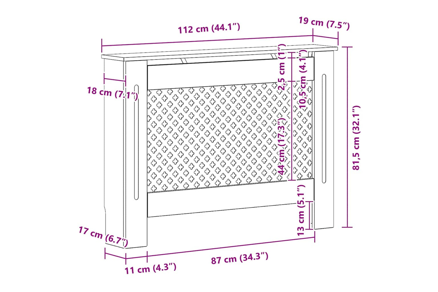 vidaXL Radiator Cover Anthracite 112x19x81.5cm Mdf-8