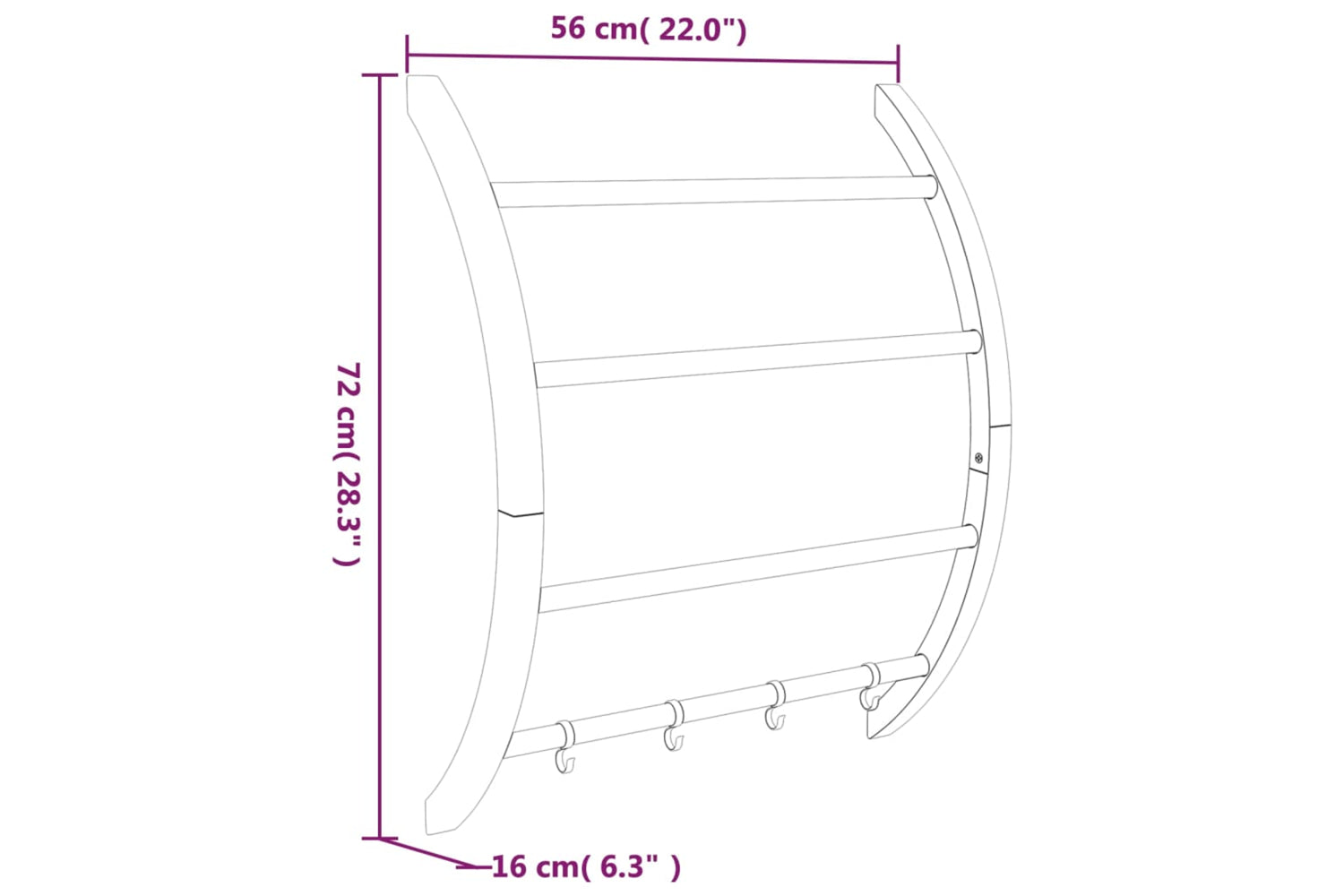 vidaXL 344381 Towel Rack With Hooks Silver 56x16x72cm Aluminium-5