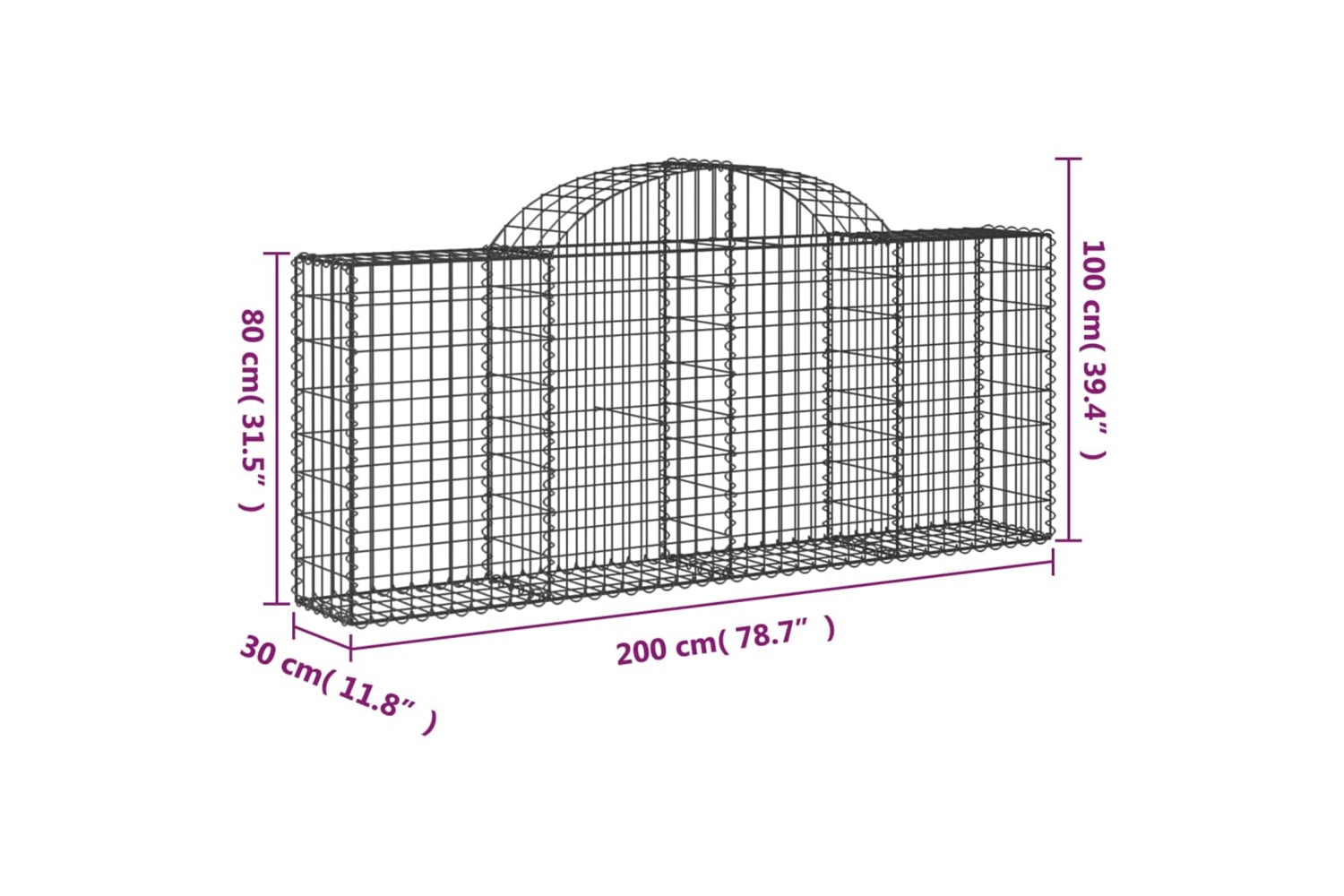 vidaXL 3146093 Arched Gabion Baskets 6 Pcs 200x30x80/100cm Galvanised Iron-5
