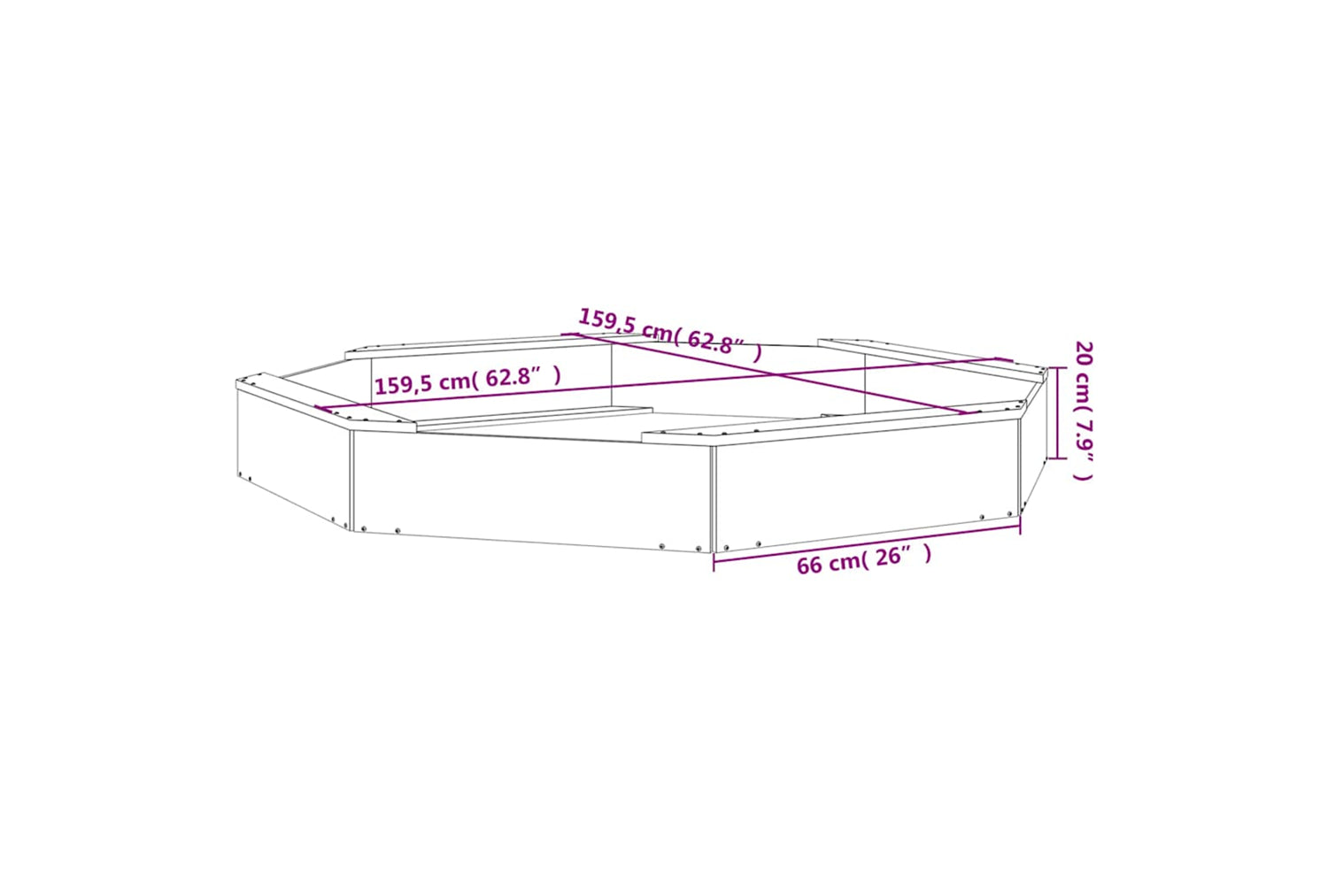 vidaXL 825017 Sandbox With Seats White Octagon Solid Wood Pine-8