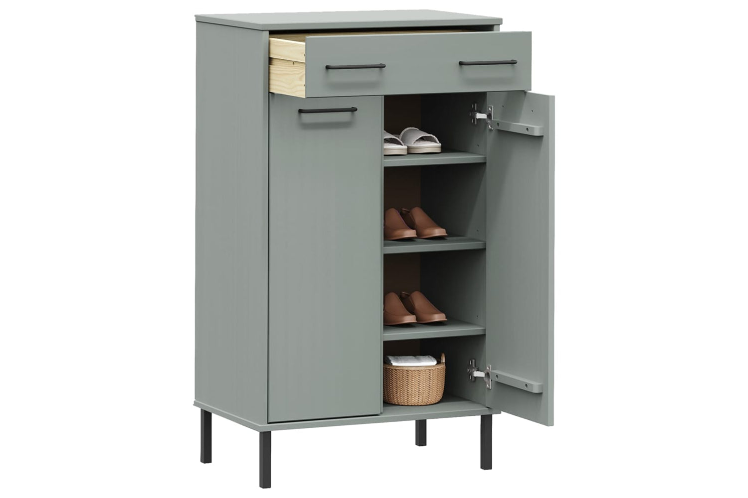 Vidaxl 350986 Shoe Rack With Metal Legs Grey Solid Wood Pine Oslo-2