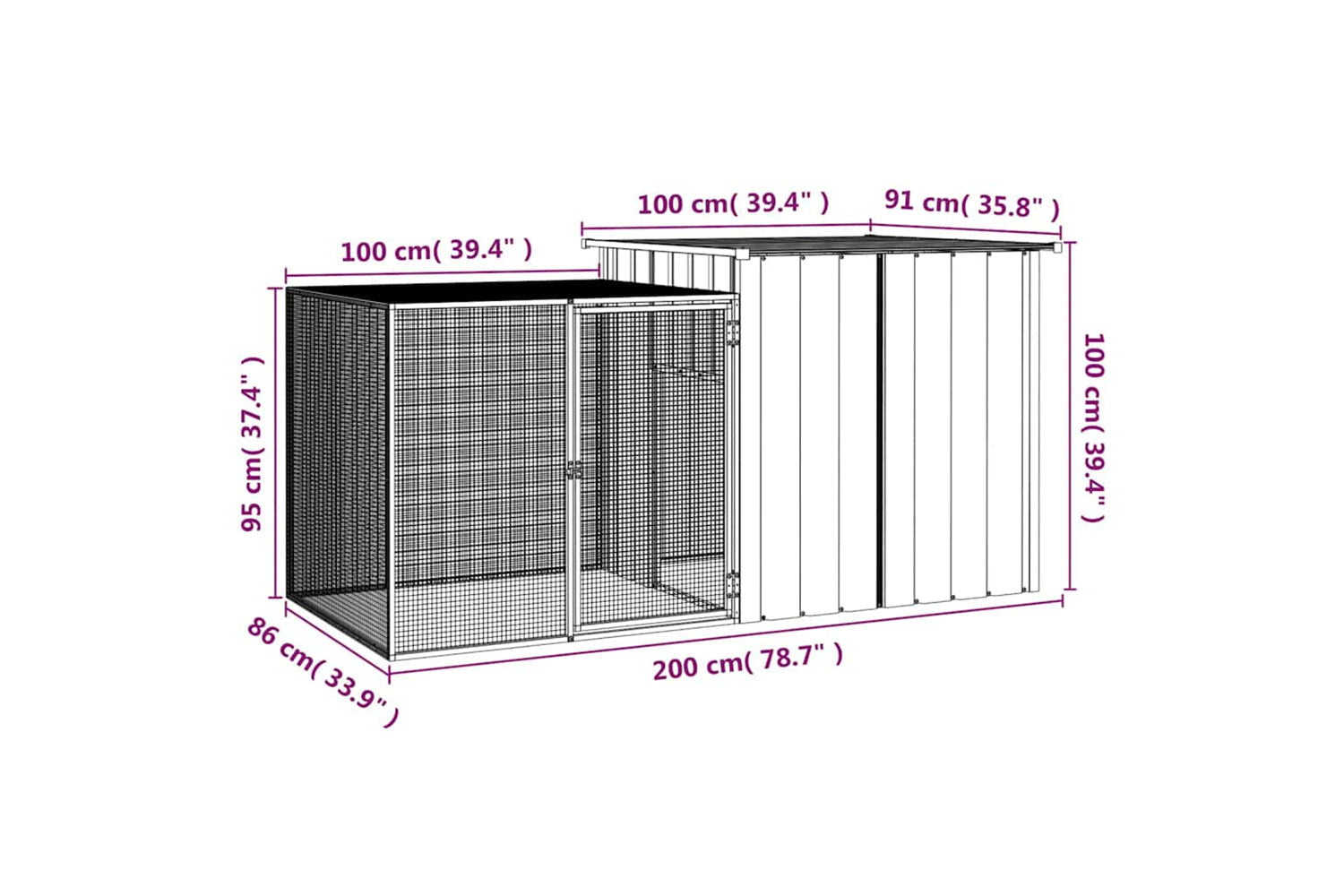 vidaXL 3155528 Rabbit Cage Grey 200x91x100cm Galvanised Steel-5
