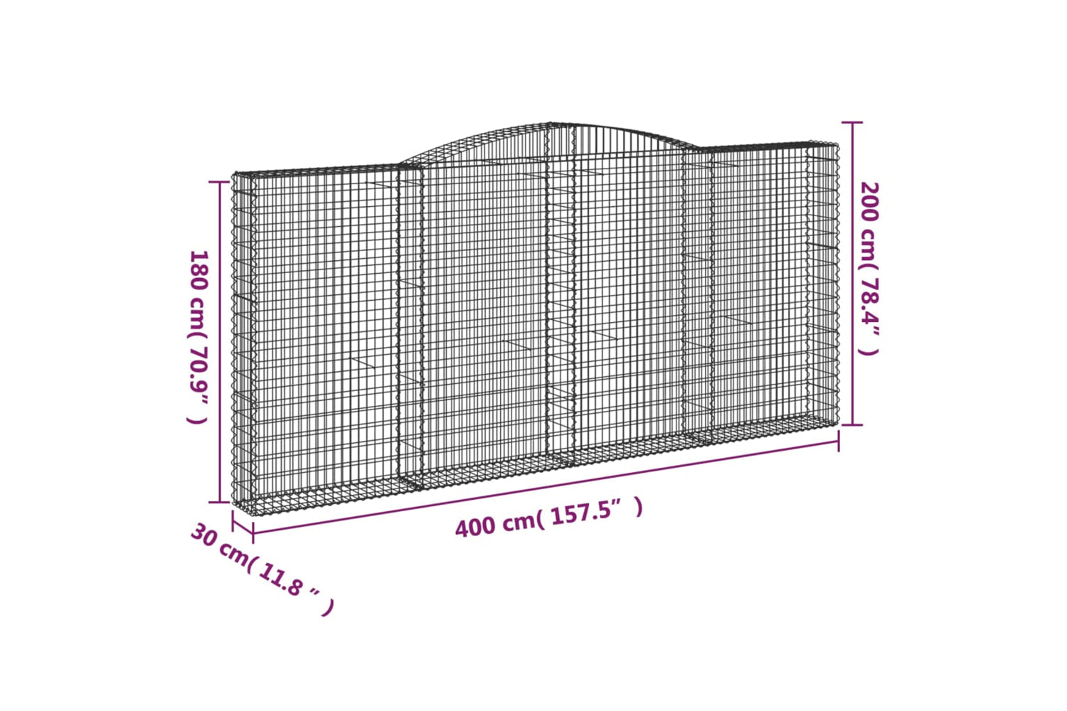 vidaXL 3146918 Arched Gabion Baskets 2 Pcs 400x30x180/200cm Galvanised Iron-5