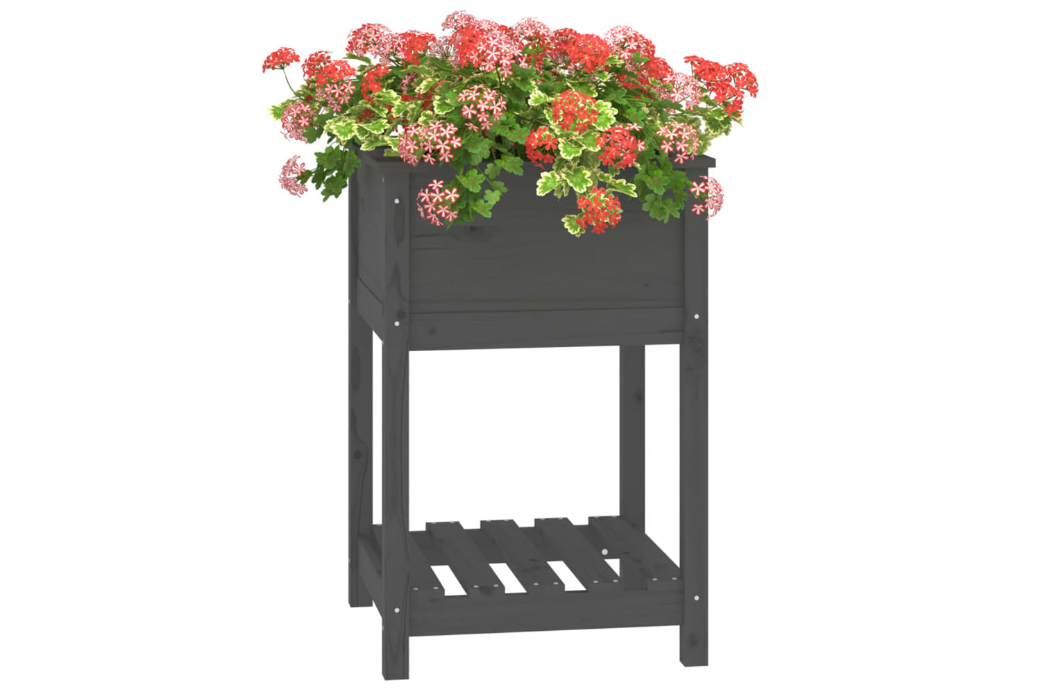 vidaXL 823775 Planter With Shelf Grey 54x54x81cm Solid Wood Pine-3