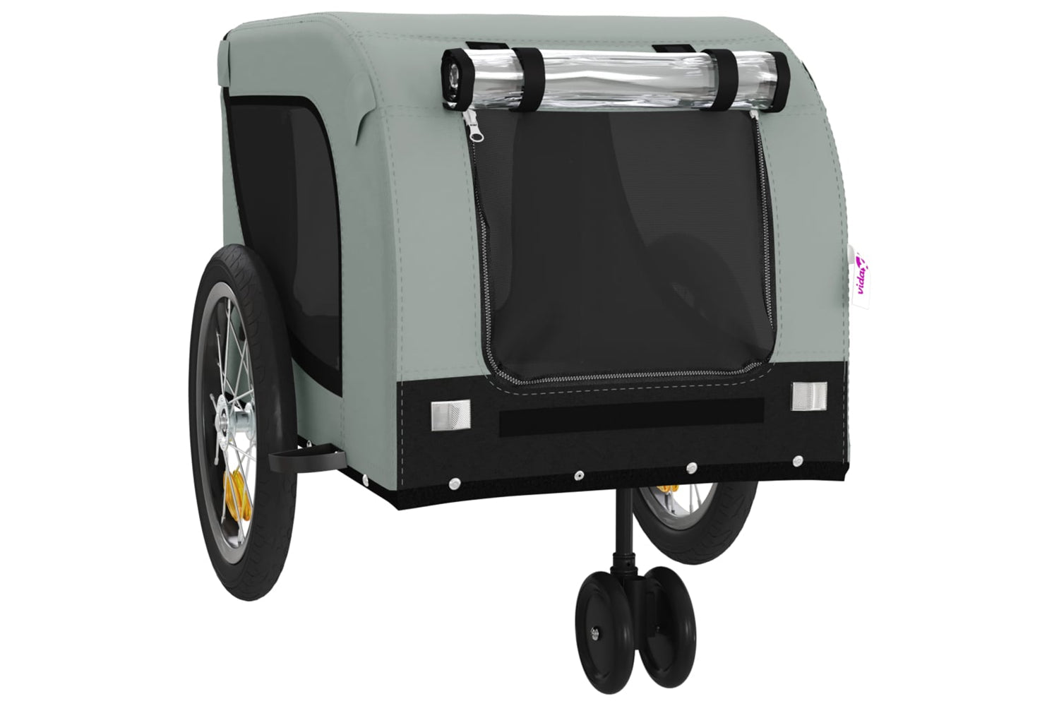 Vidaxl 94021 Pet Bike Trailer Grey And Black Oxford Fabric And Iron-3