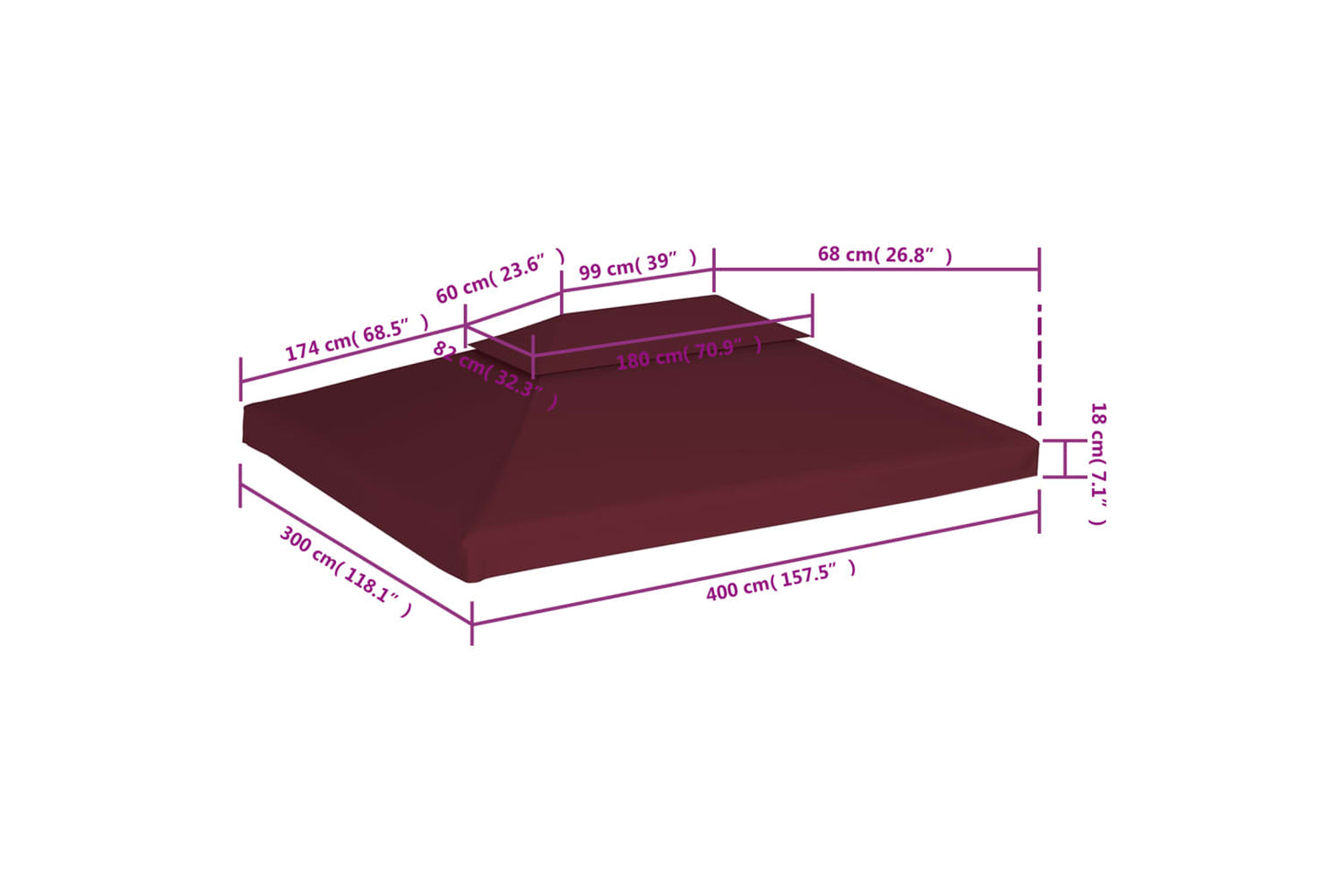 Vidaxl 2-tier Gazebo Top Cover 310 G/m2 4x3 M Bordeaux-6