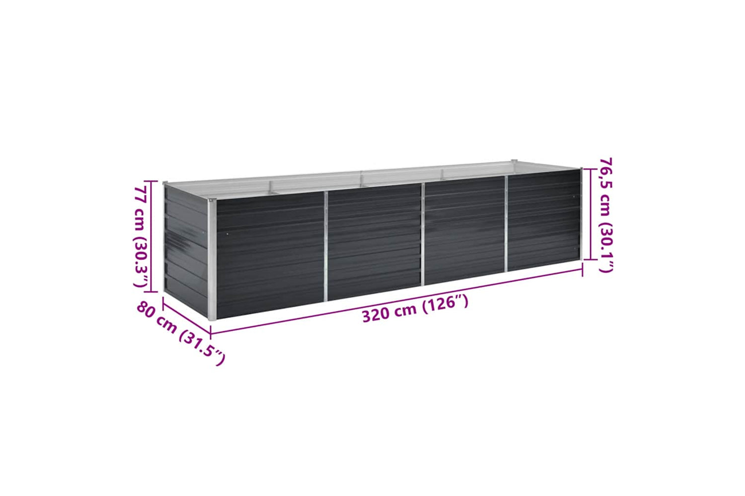 Vidaxl 45728 Garden Raised Bed Anthracite 320x80x77 Cm Galvanised Steel-7