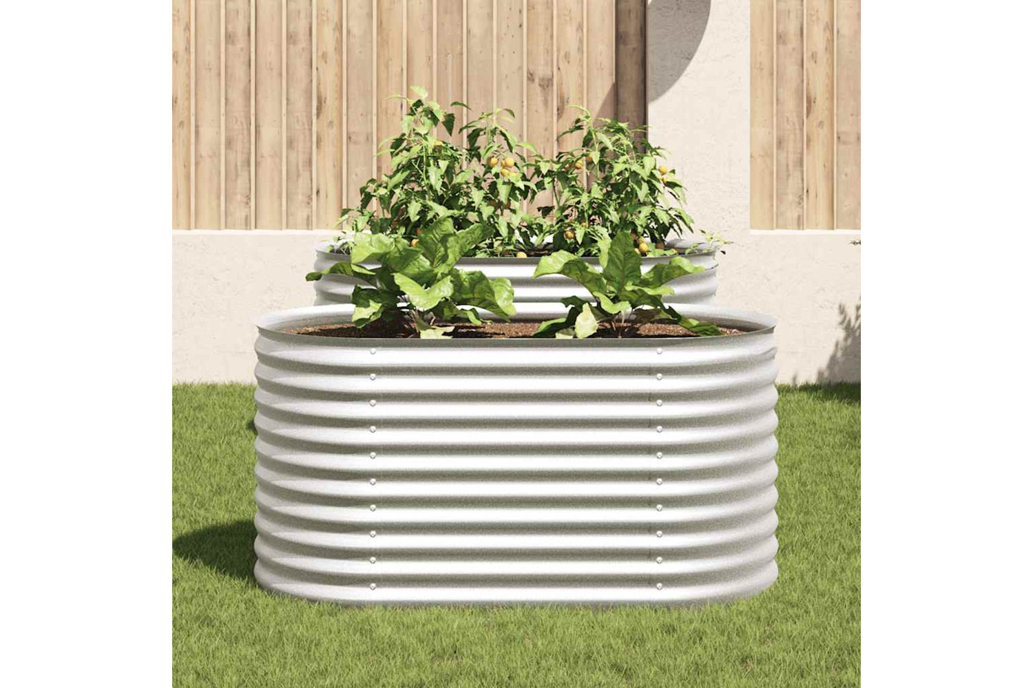 vidaXL Garden Raised Bed 160x80x81cm Galvanised Steel Silver-2