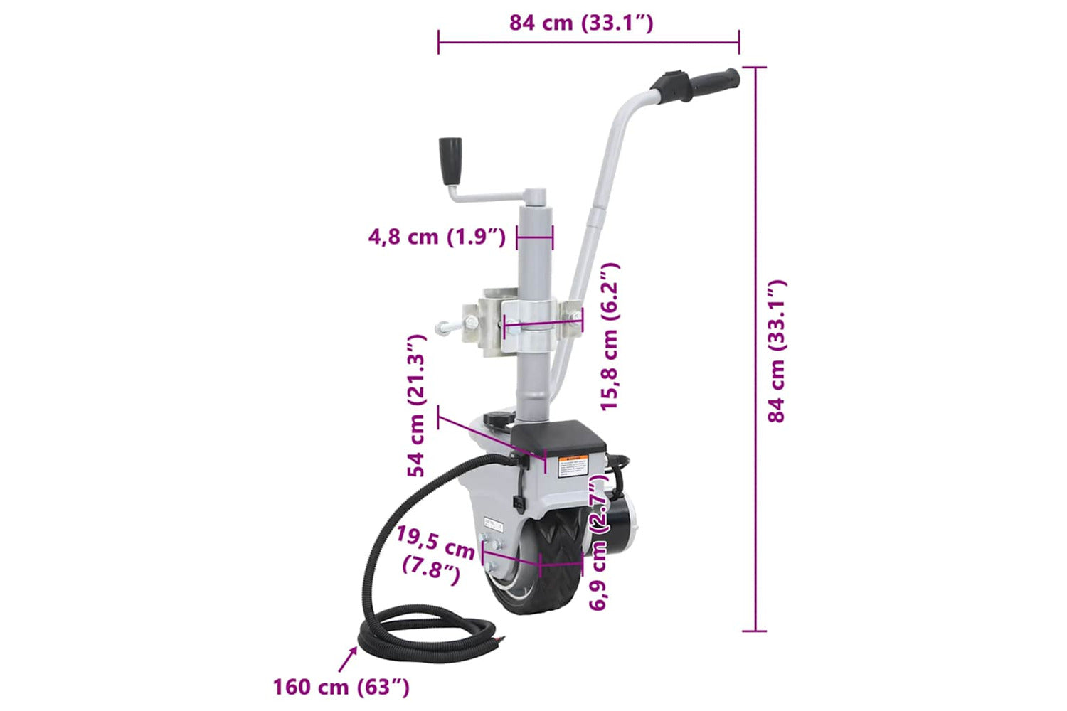 Vidaxl Aluminium Motorised Jockey Wheel Trailer Mover 12 V 350 W-9