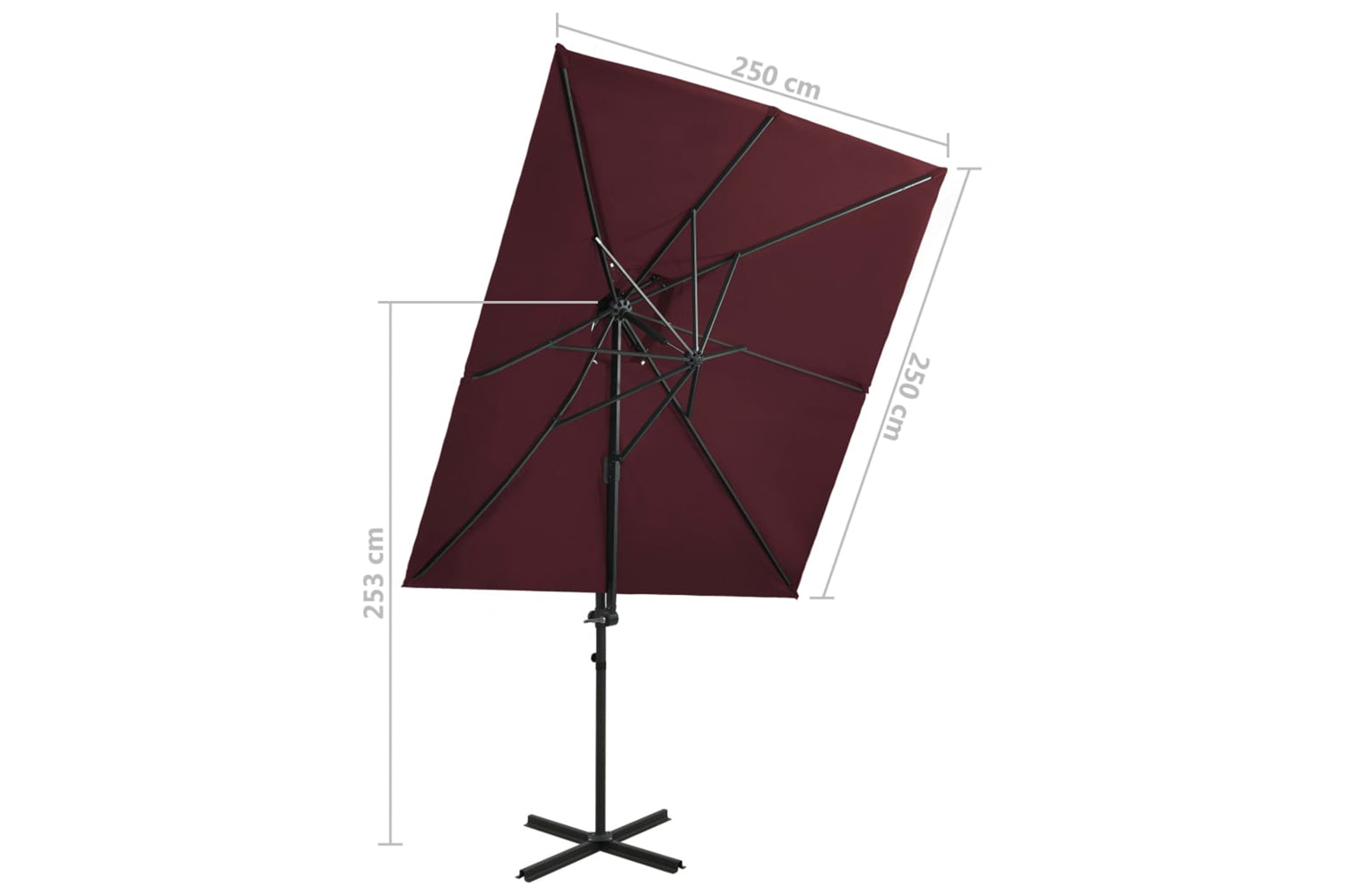 vidaXL 312366 Cantilever Umbrella With Double Top Bordeaux Red 250x250cm-8
