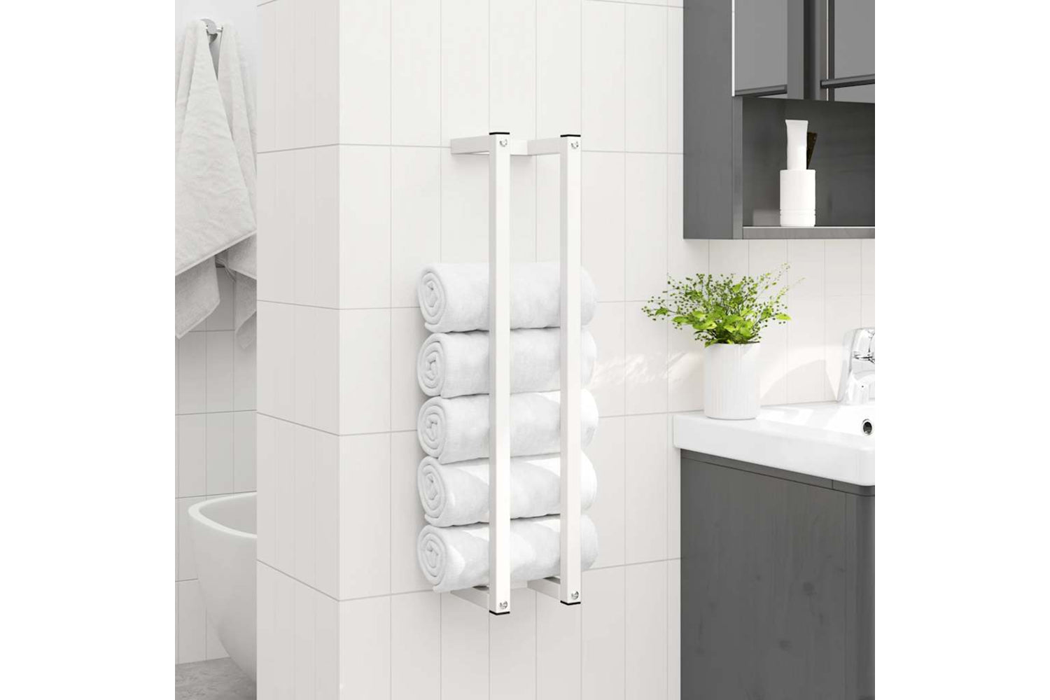 vidaXL 336116 Towel Rack White 12.5x12.5x60cm Steel-2