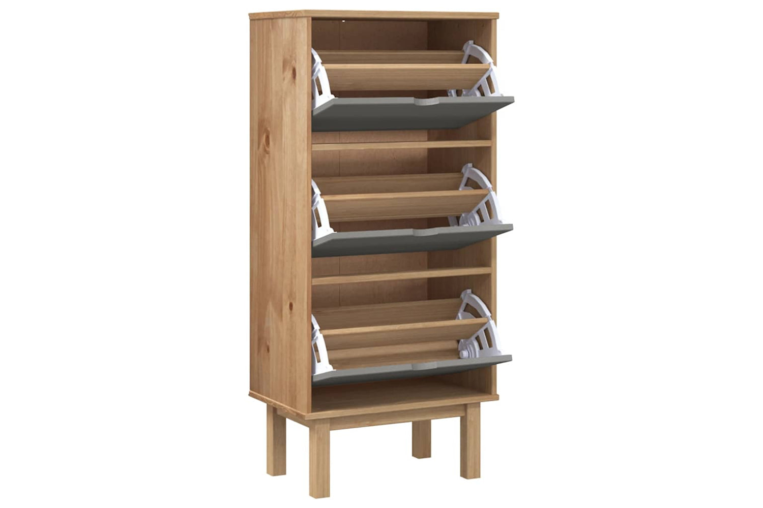 Vidaxl Shoe Cabinet Otta With 3 Drawers Brown&grey Solid Wood Pine-2