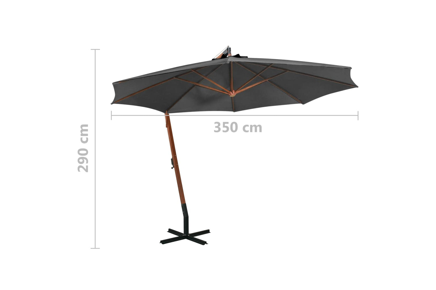 Vidaxl 313768 Hanging Parasol With Pole Anthracite 3.5x2.9 M Solid Fir Wood-9