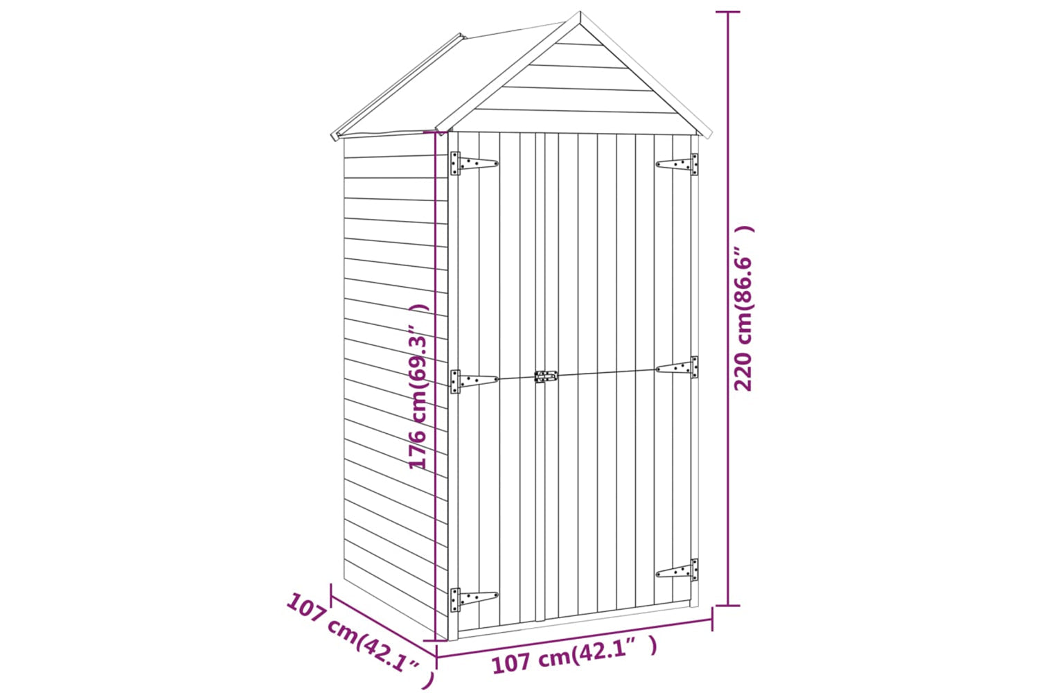 vidaXL 318193 Garden Tool Shed With Door 107x107x220cm Impregnated Solid Wood Pine-7