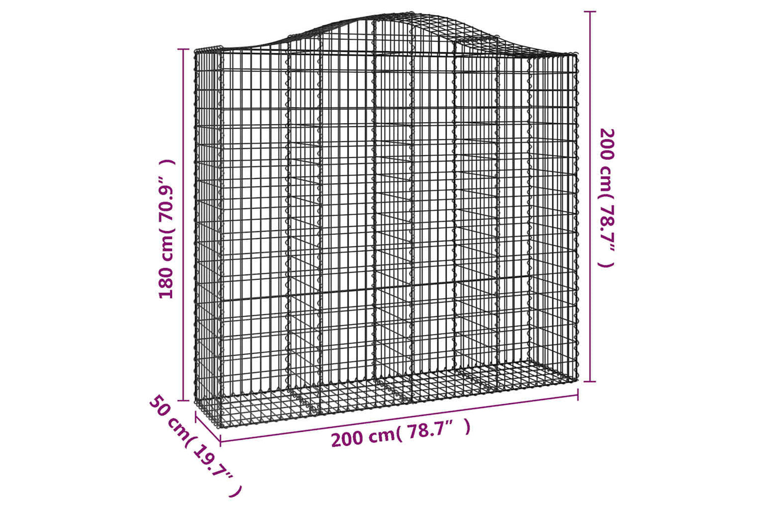 vidaXL 3145724 Arched Gabion Baskets 2 Pcs 200x50x180/200cm Galvanised Iron-5