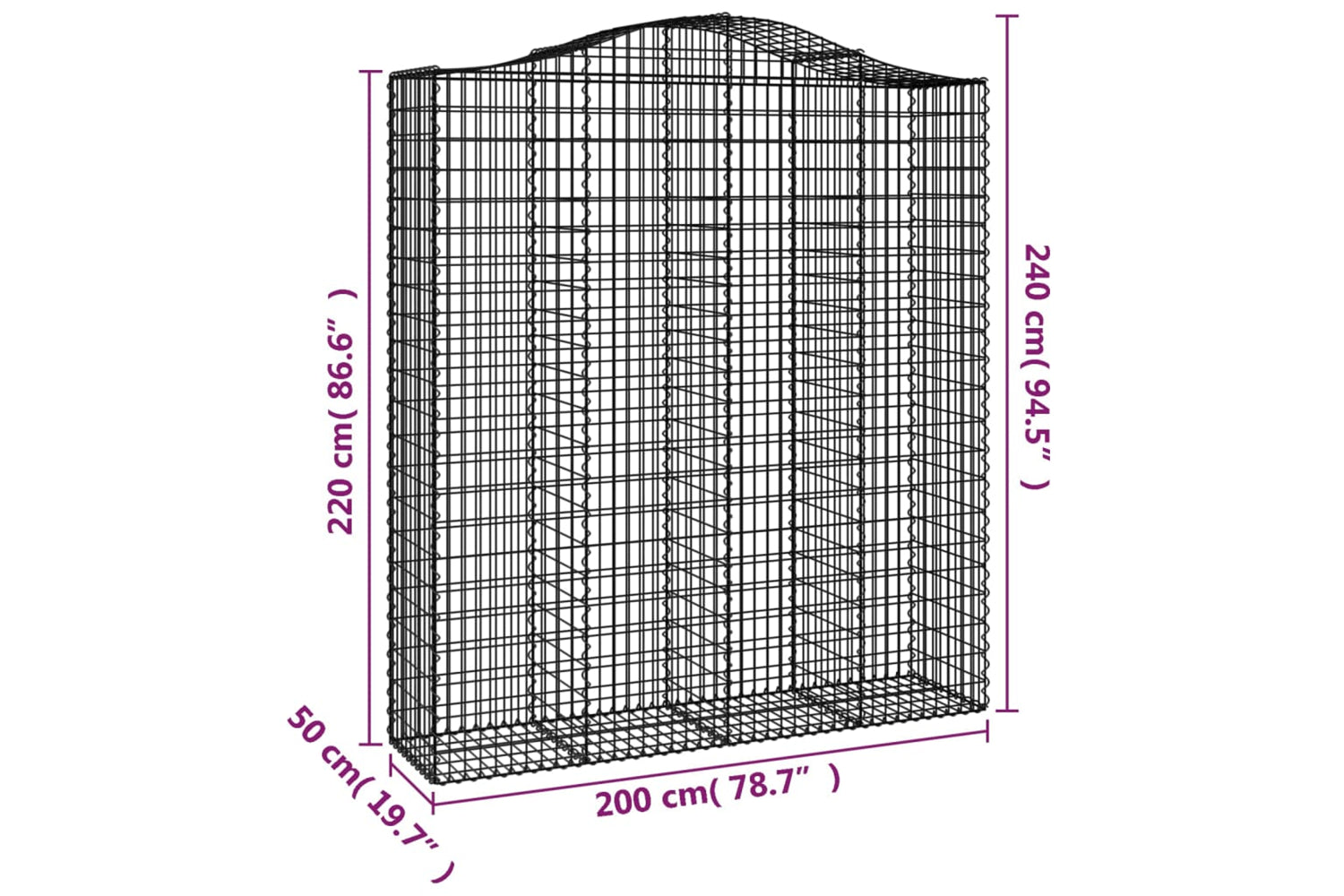vidaXL 153401 Arched Gabion Basket 200x50x220/240cm Galvanised Iron-4
