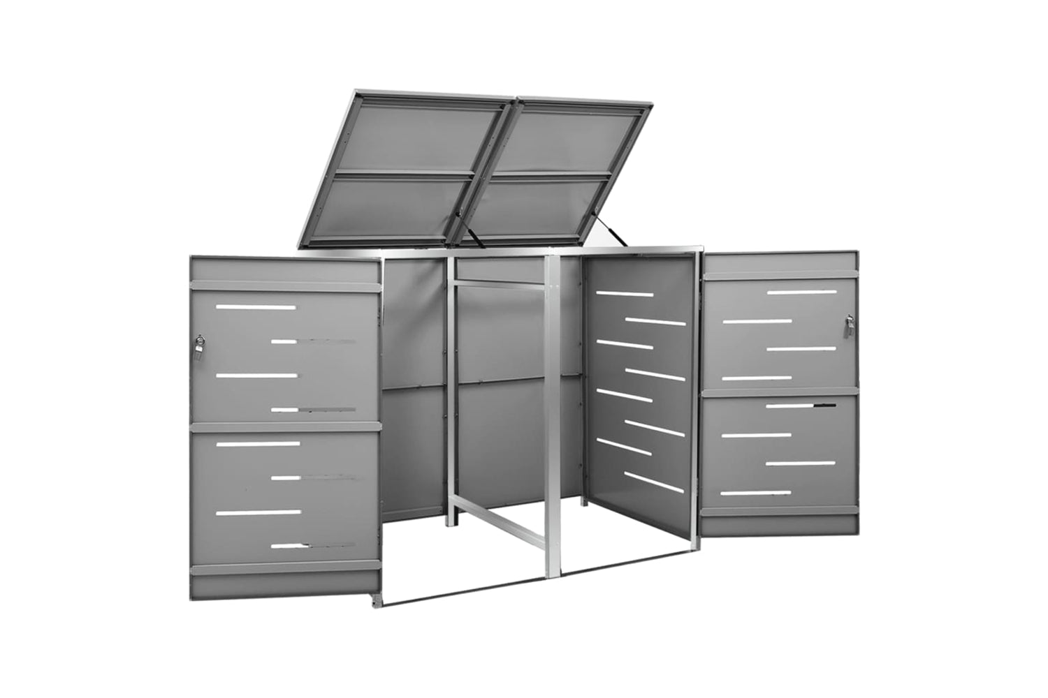 vidaXL Double Wheelie Bin Shed 138x77.5x112.5cm Stainless Steel-6
