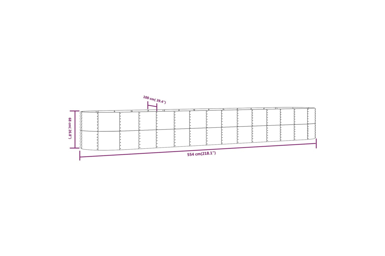 vidaXL 319087 Garden Raised Bed Silver 554x100x68cm Powder-coated Steel-5
