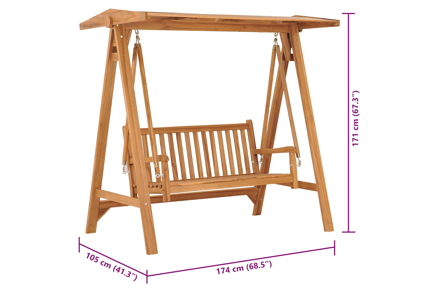 vidaXL 316629 Swing Bench 170cm Solid Teak Wood-9