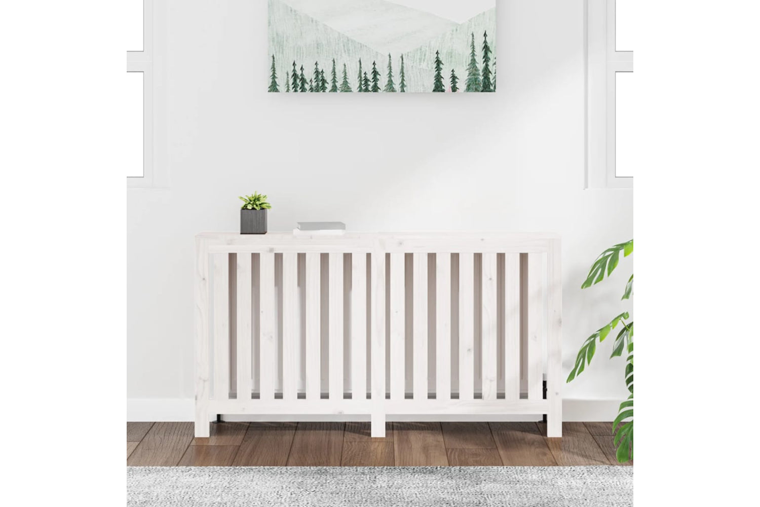 vidaXL 822577 Radiator Cover White 153x19x84cm Solid Wood Pine-2