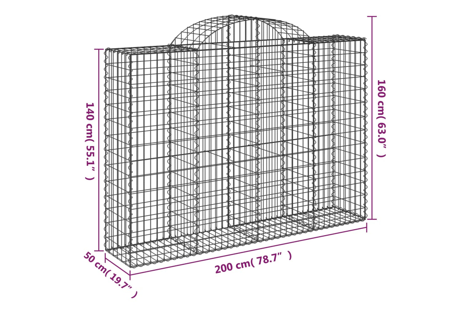 vidaXL 3146367 Arched Gabion Baskets 7 Pcs 200x50x140/160cm Galvanised Iron-5