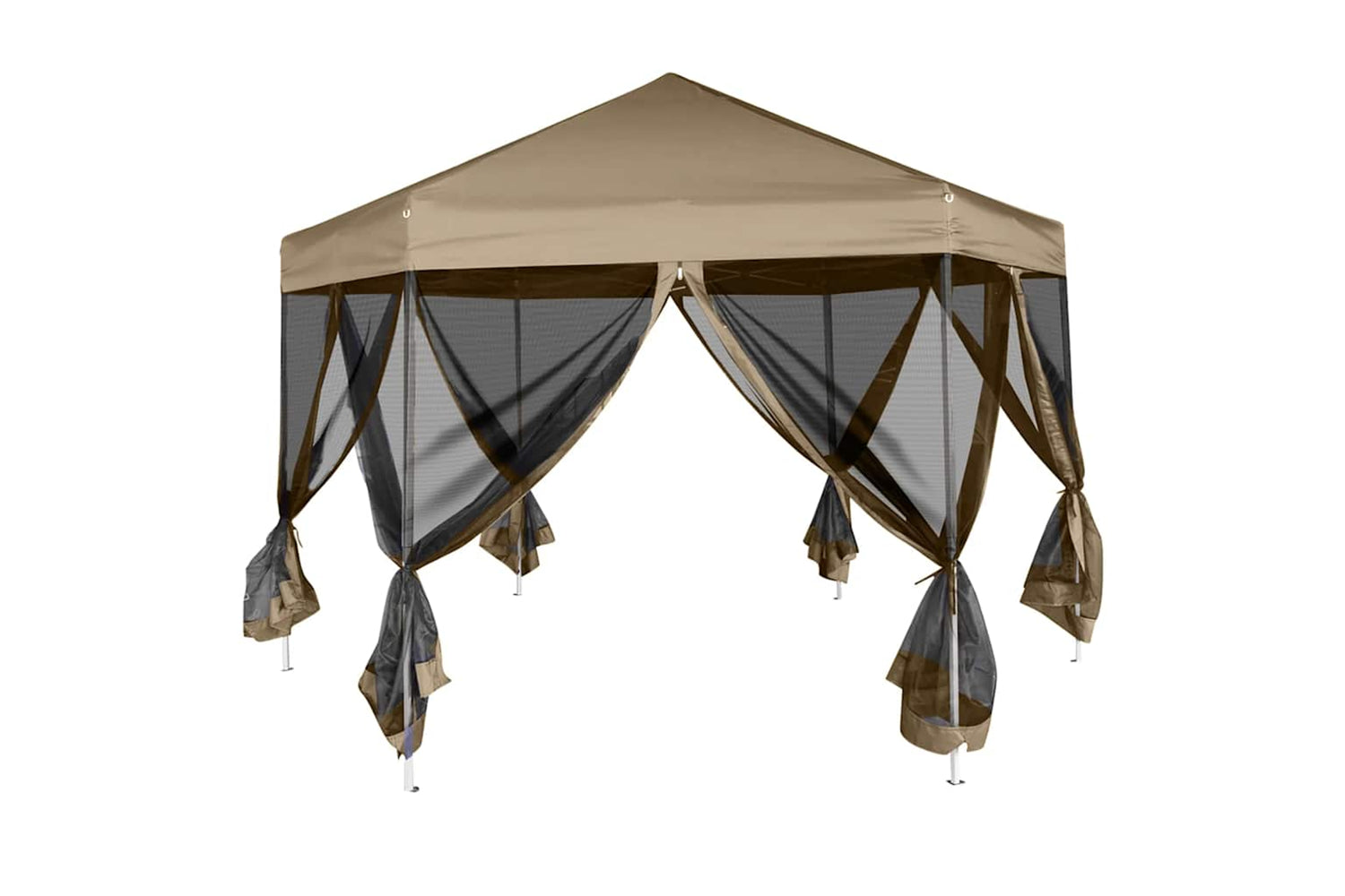 Vidaxl 362013 Hexagonal Pop-up Marquee With Sidewalls 3.6x3.1 M Taupe 220g/mâ²-3