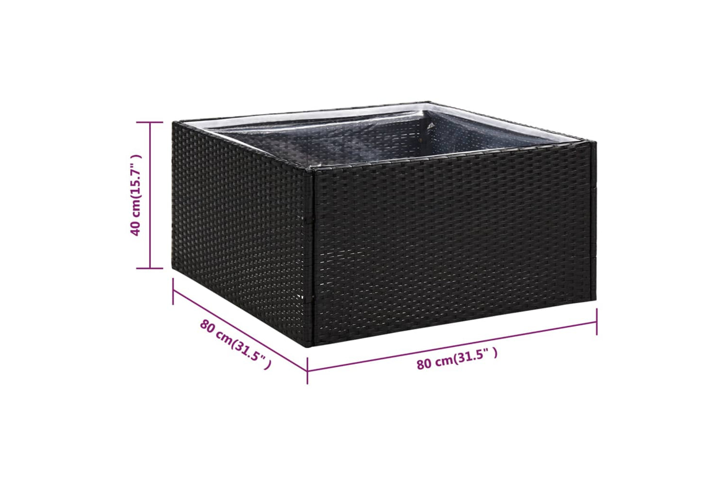 vidaXL 319171 Garden Planter Black 80x80x40cm Poly Rattan-5