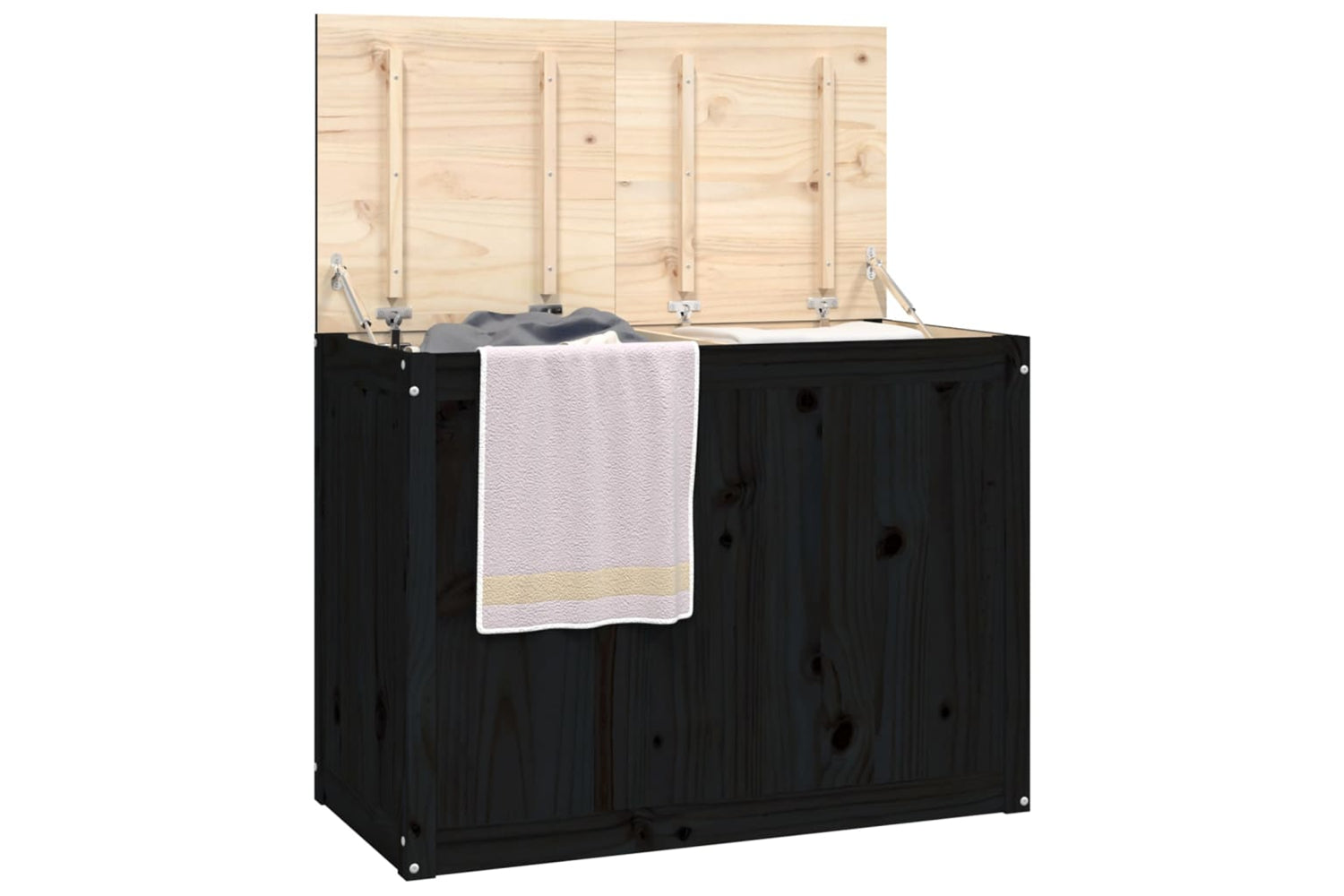 vidaXL 823573 Laundry Box Black 88.5x44x66cm Solid Wood Pine-3