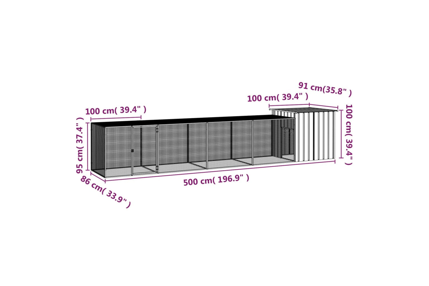 vidaXL 3106454 Chicken Cage Anthracite 500x91x100cm Galvanised Steel-5