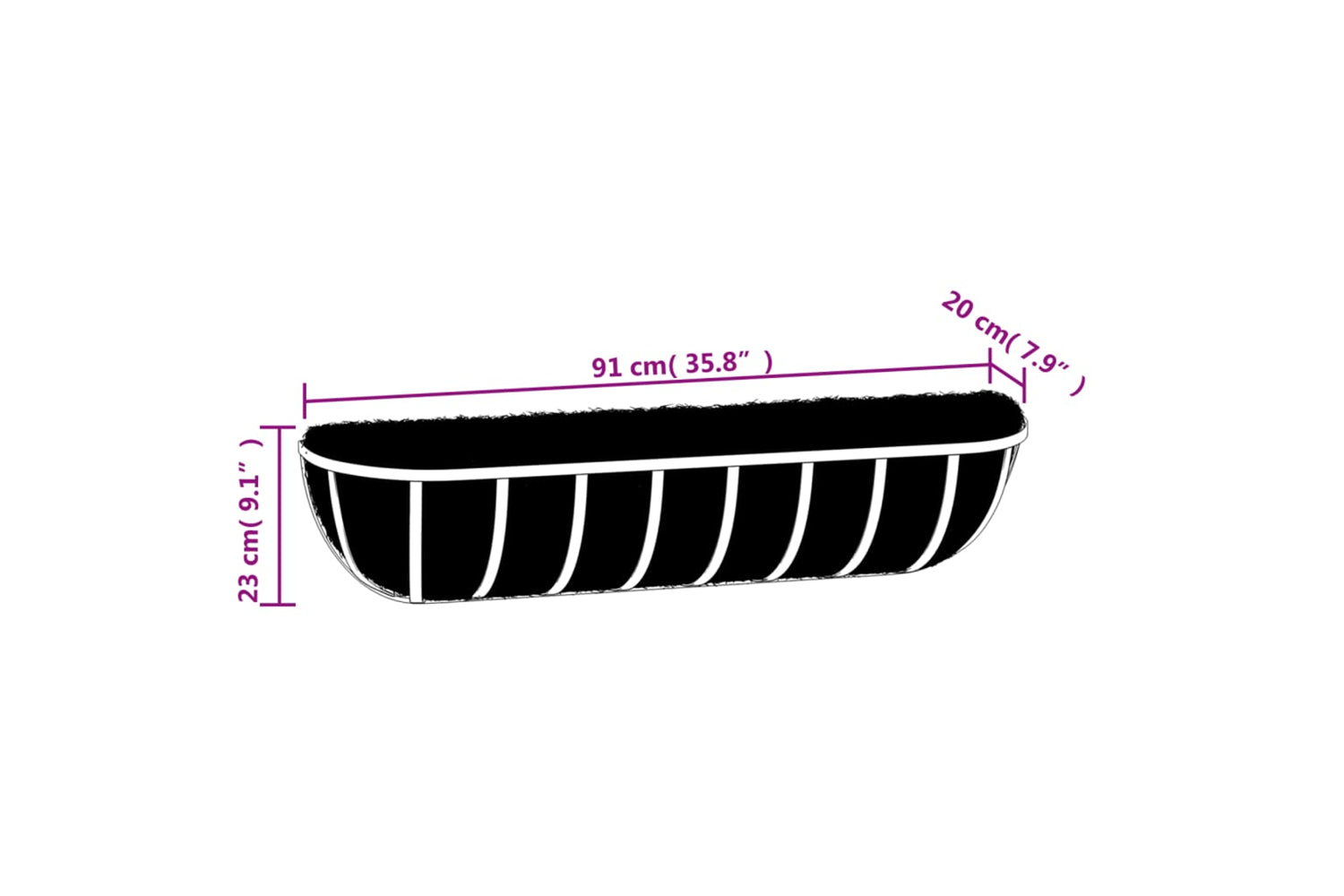 vidaXL 319356 Wall Troughs 2 Pcs With Coco Liners Black 91x20x23cm Steel-5