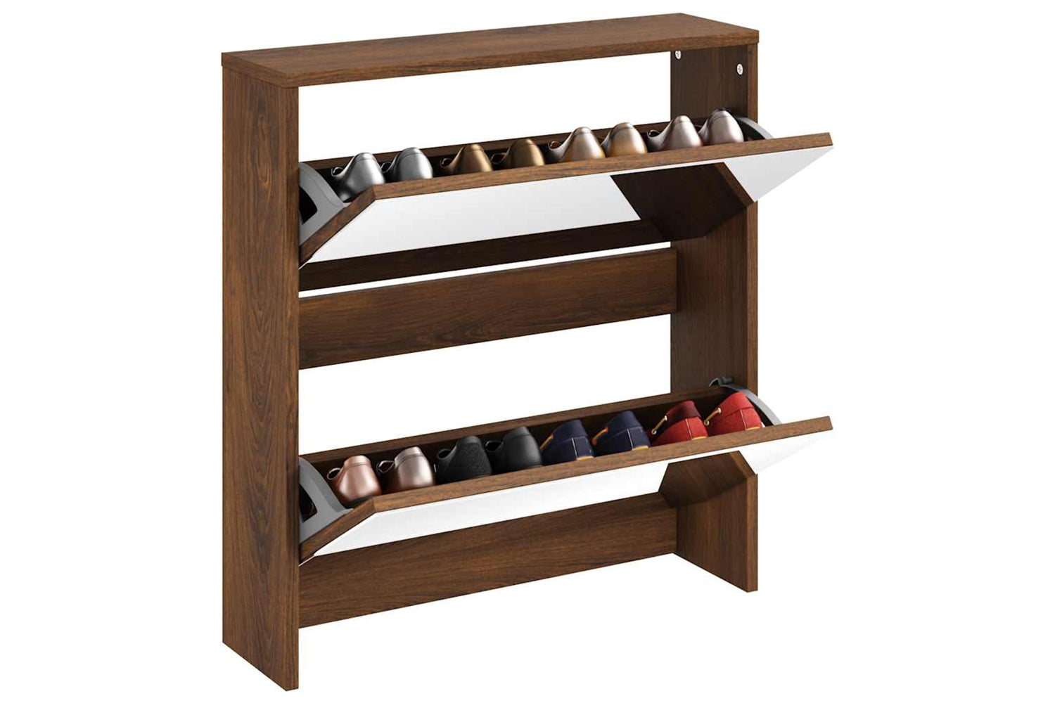 vidaXL 342634 Shoe Cabinet With Mirror 2-layer Brown Oak 63x17x67cm-2