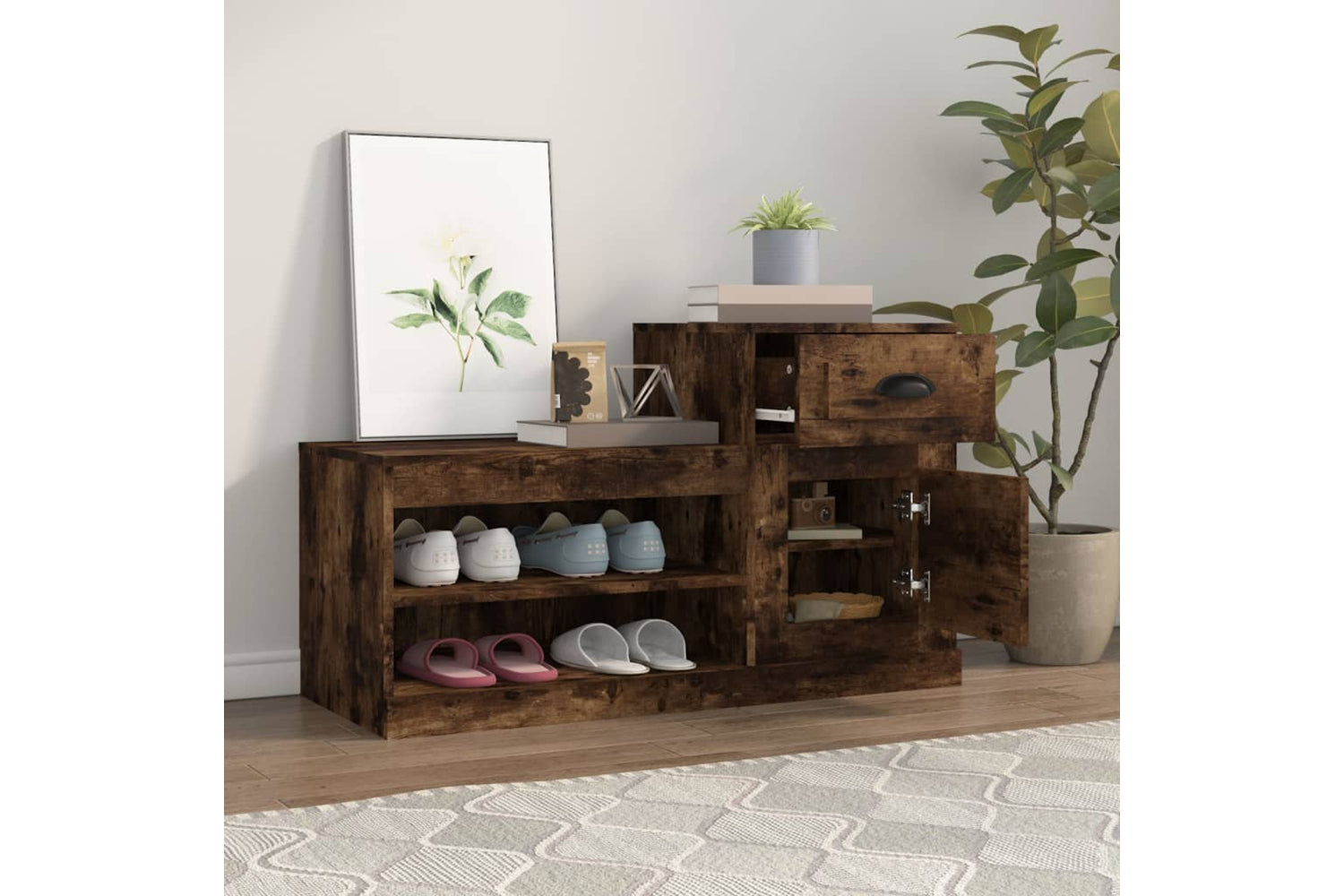 vidaXL 816421 Shoe Cabinet Smoked Oak 100x42x60cm Engineered Wood-2