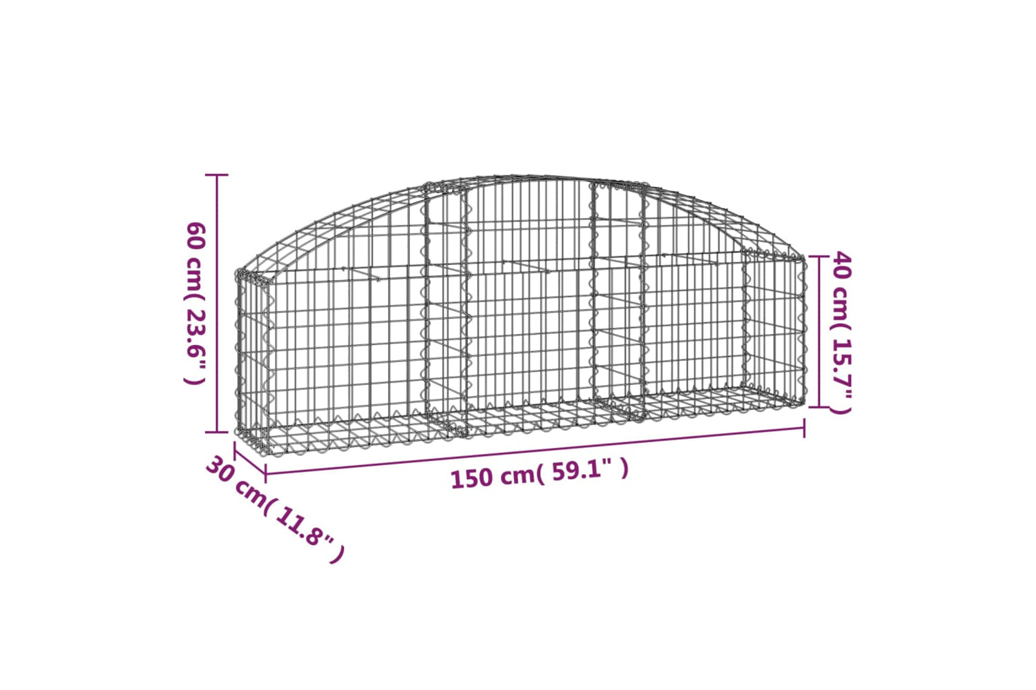 vidaXL 153442 Arched Gabion Basket 150x30x40/60cm Galvanised Iron-4