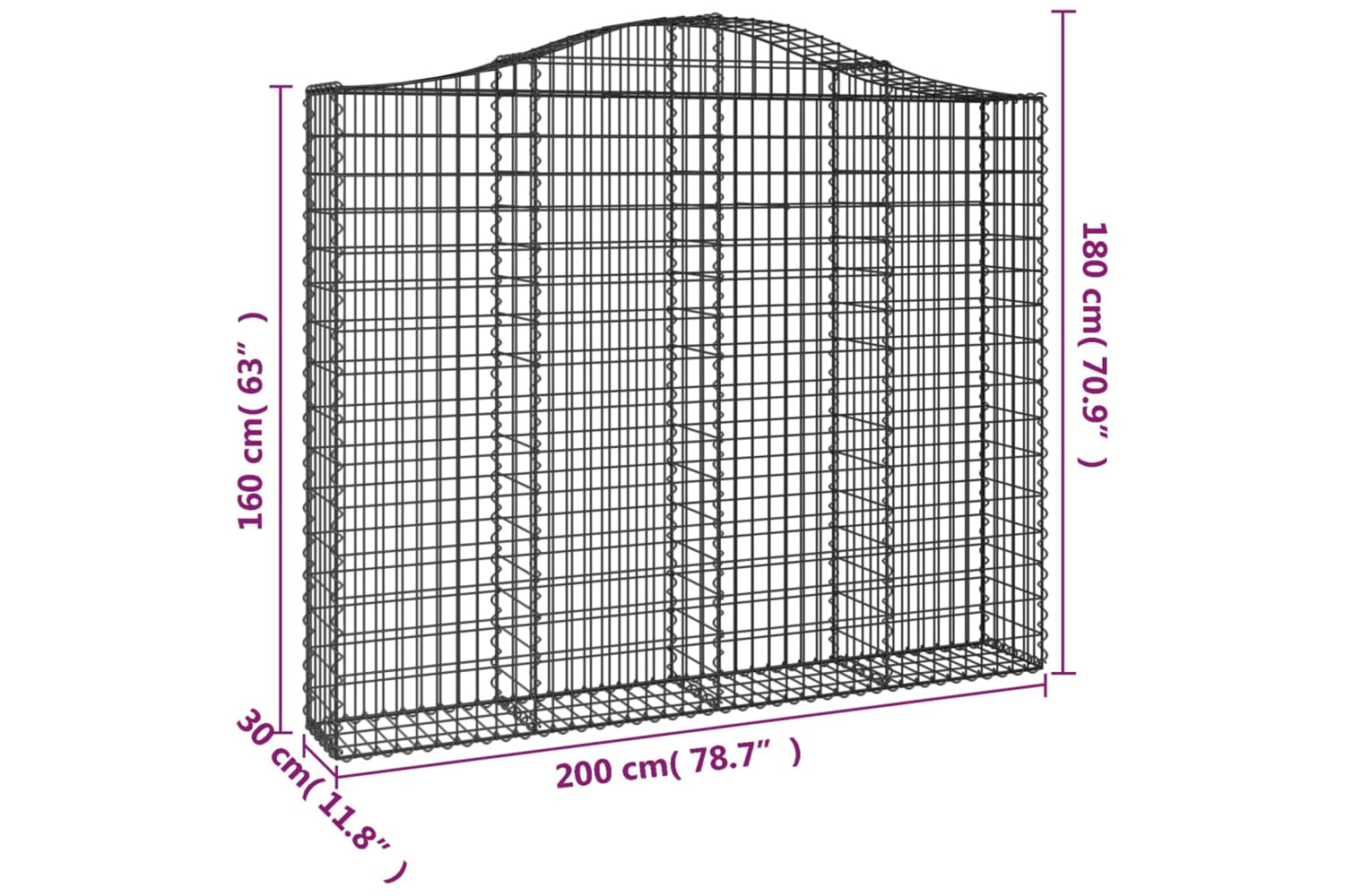 vidaXL 153388 Arched Gabion Basket 200x30x160/180cm Galvanised Iron-4