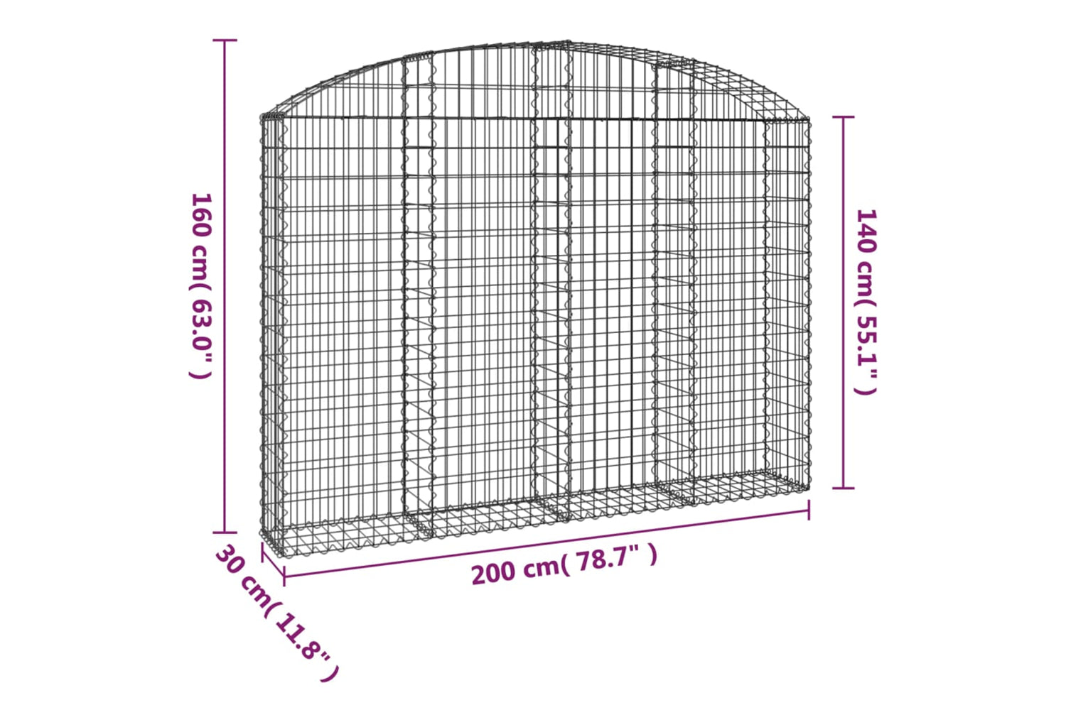 vidaXL 153467 Arched Gabion Basket 200x30x140/160cm Galvanised Iron-4
