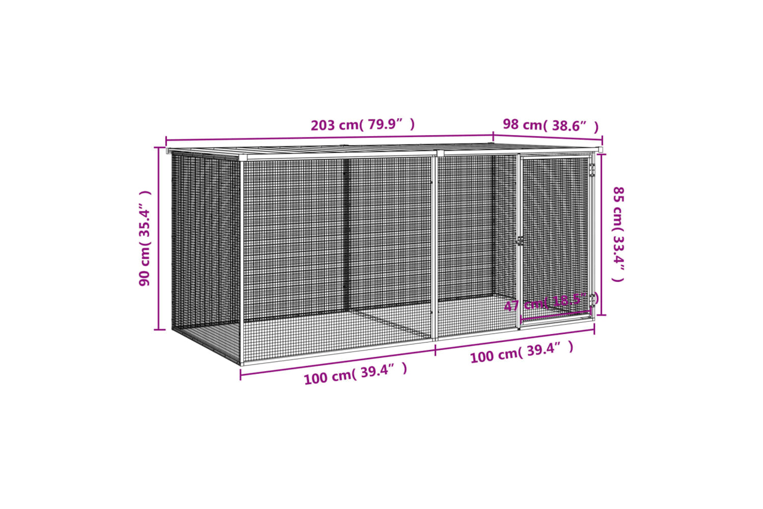 vidaXL 3189049 Chicken Cage With Roof Anthracite 203x98x90cm Galvanised Steel-7