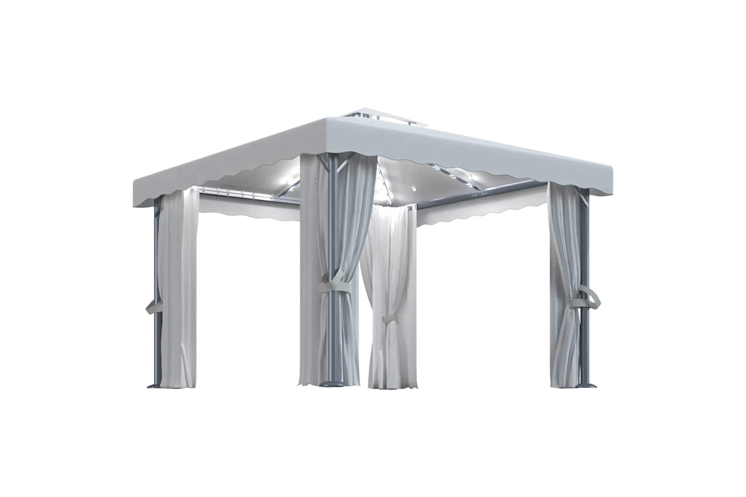 Vidaxl Gazebo With Curtain&led String Lights 3x3 M Cream White