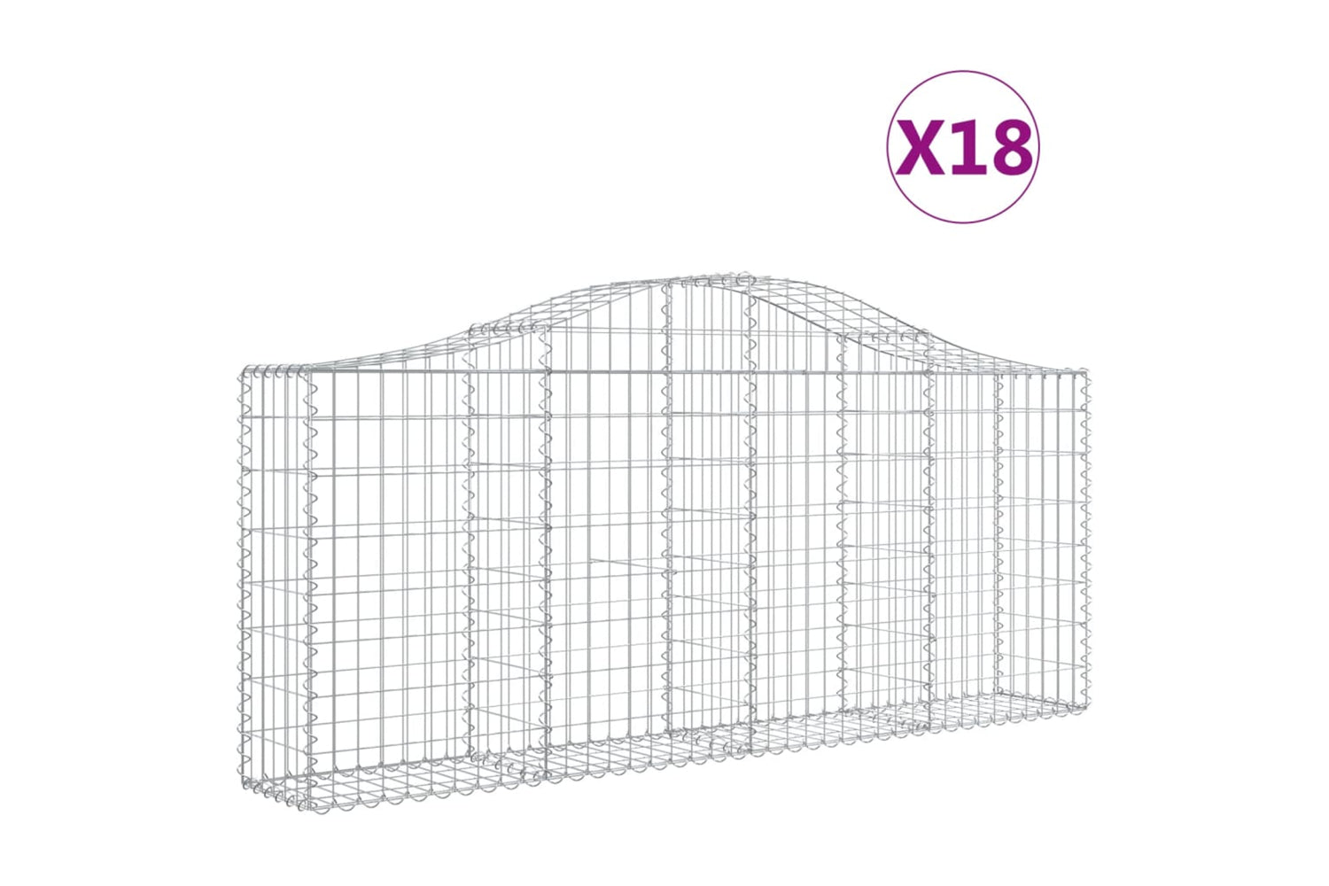 vidaXL 3145423 Arched Gabion Baskets 18 Pcs 200x30x80/100cm Galvanised Iron