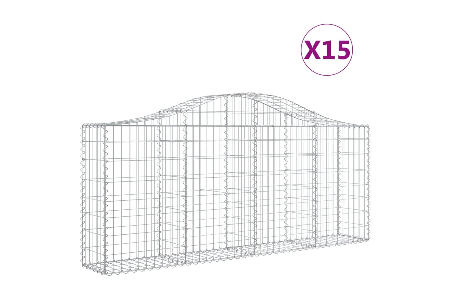 vidaXL 3145422 Arched Gabion Baskets 15 Pcs 200x30x80/100cm Galvanised Iron