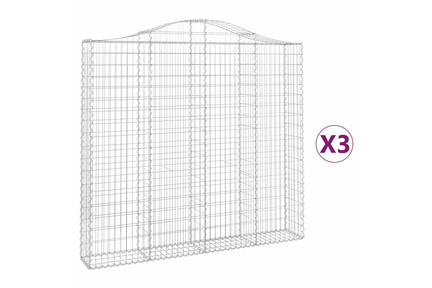 vidaXL 3145515 Arched Gabion Baskets 3 Pcs 200x30x180/200cm Galvanised Iron