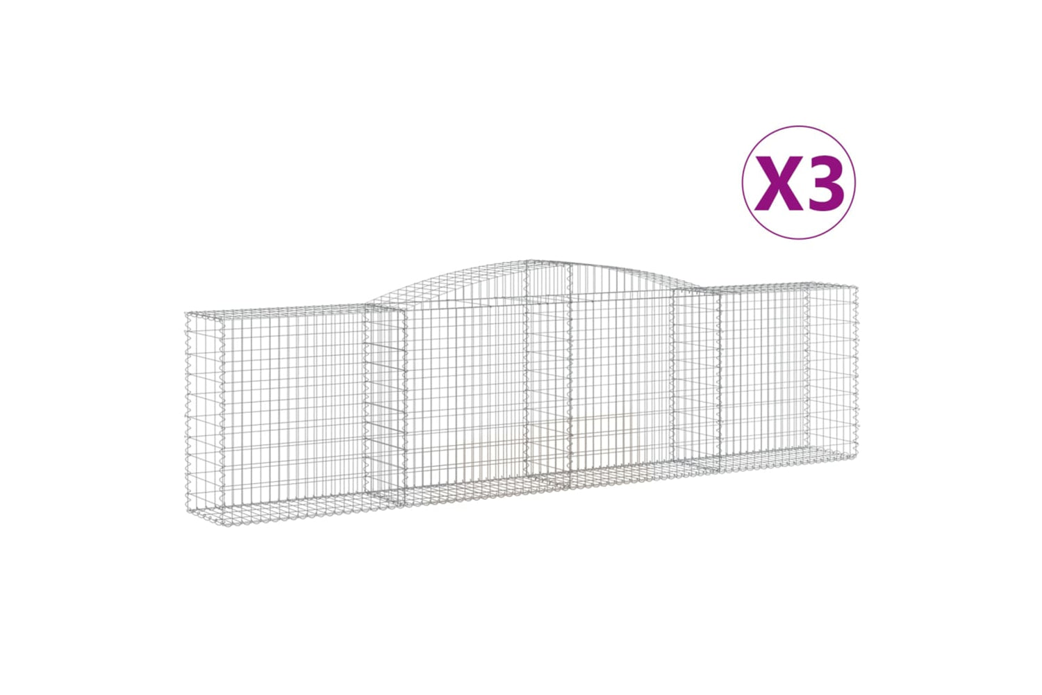vidaXL 3146997 Arched Gabion Baskets 3 Pcs 400x50x100/120cm Galvanised Iron