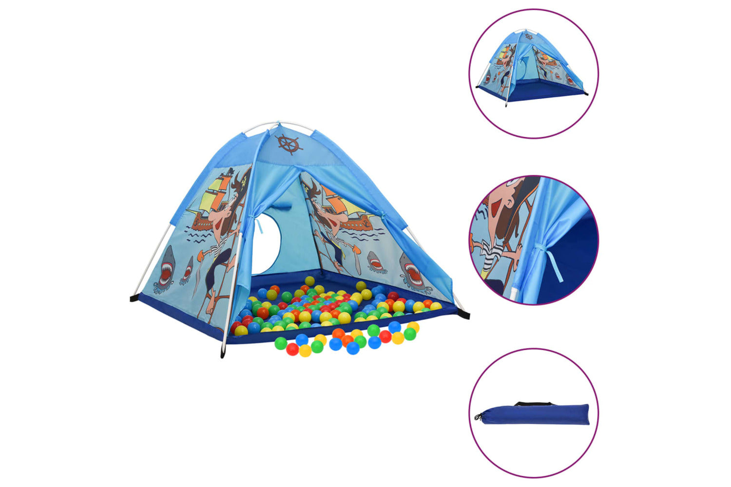 vidaXL 3107742 Children Play Tent With 250 Balls Blue 120x120x90cm-2