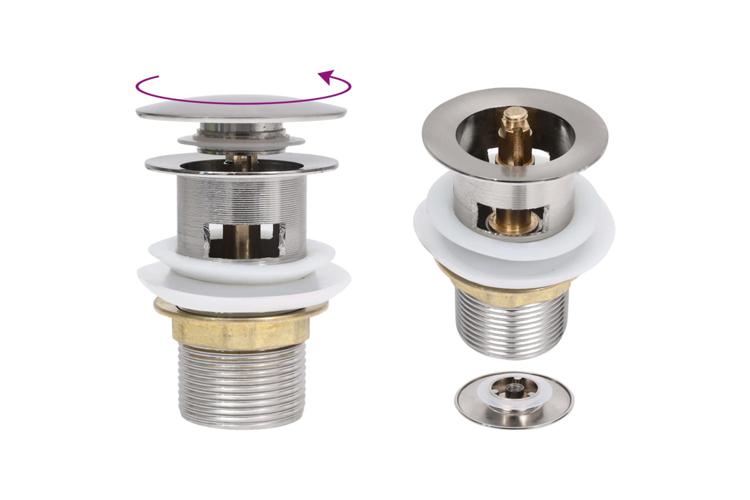 vidaXL 149059 Push Drain With Overflow Function Silver 6.4x6.4x9.1cm
