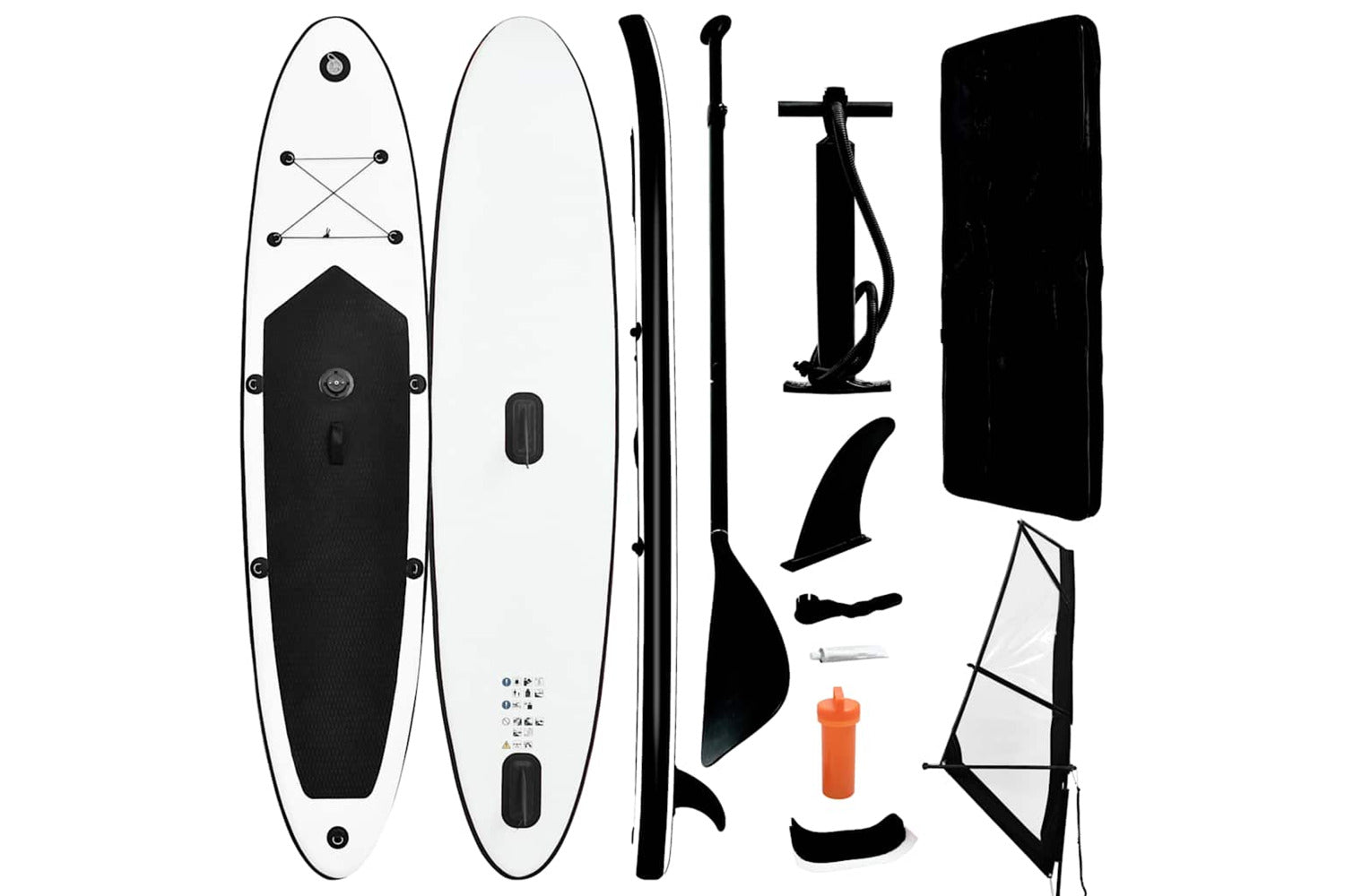 Vidaxl Inflatable Stand Up Paddleboard With Sail Set Black And White-2