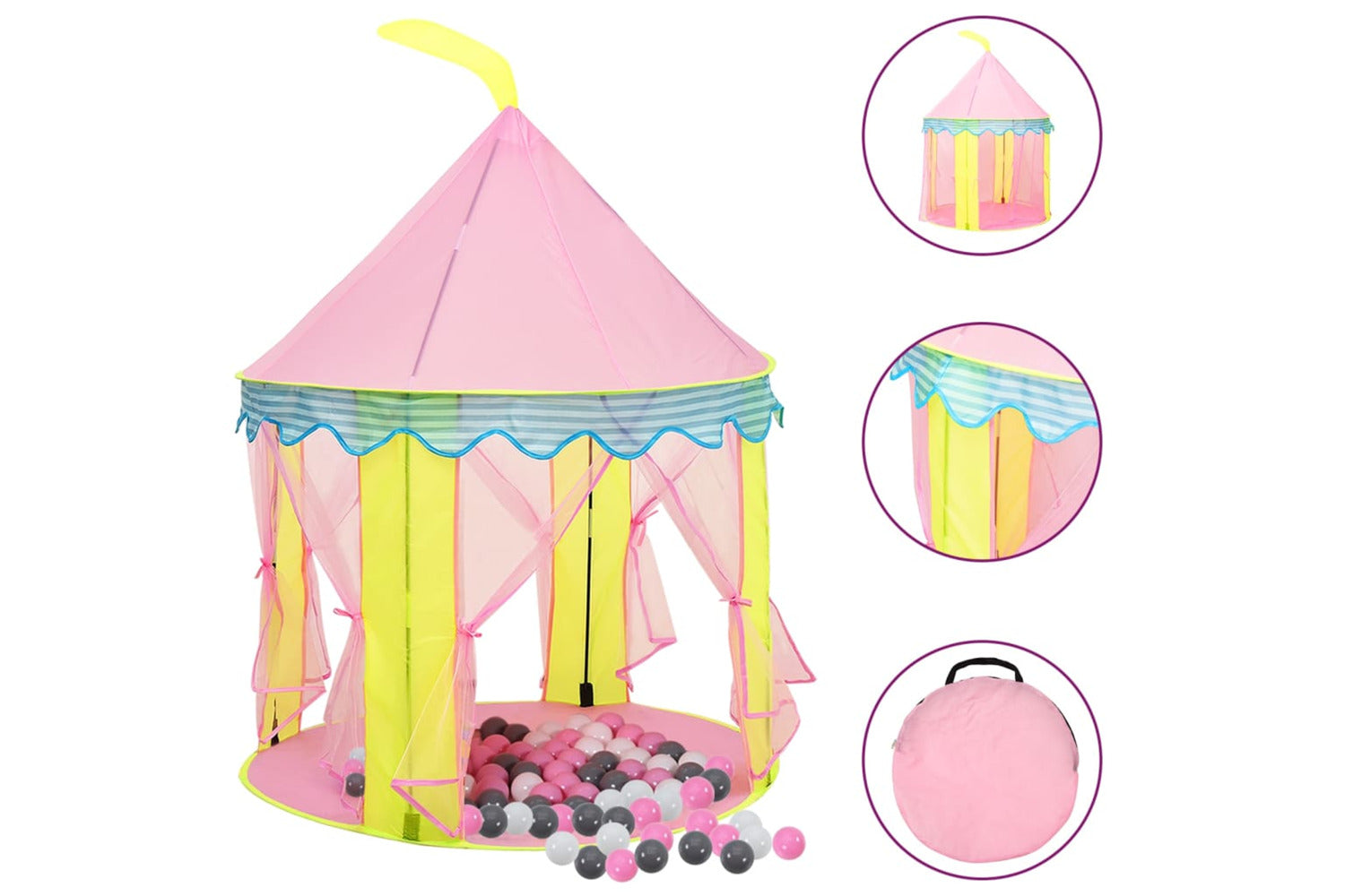 vidaXL 3107747 Children Play Tent With 250 Balls Pink 100x100x127cm-2
